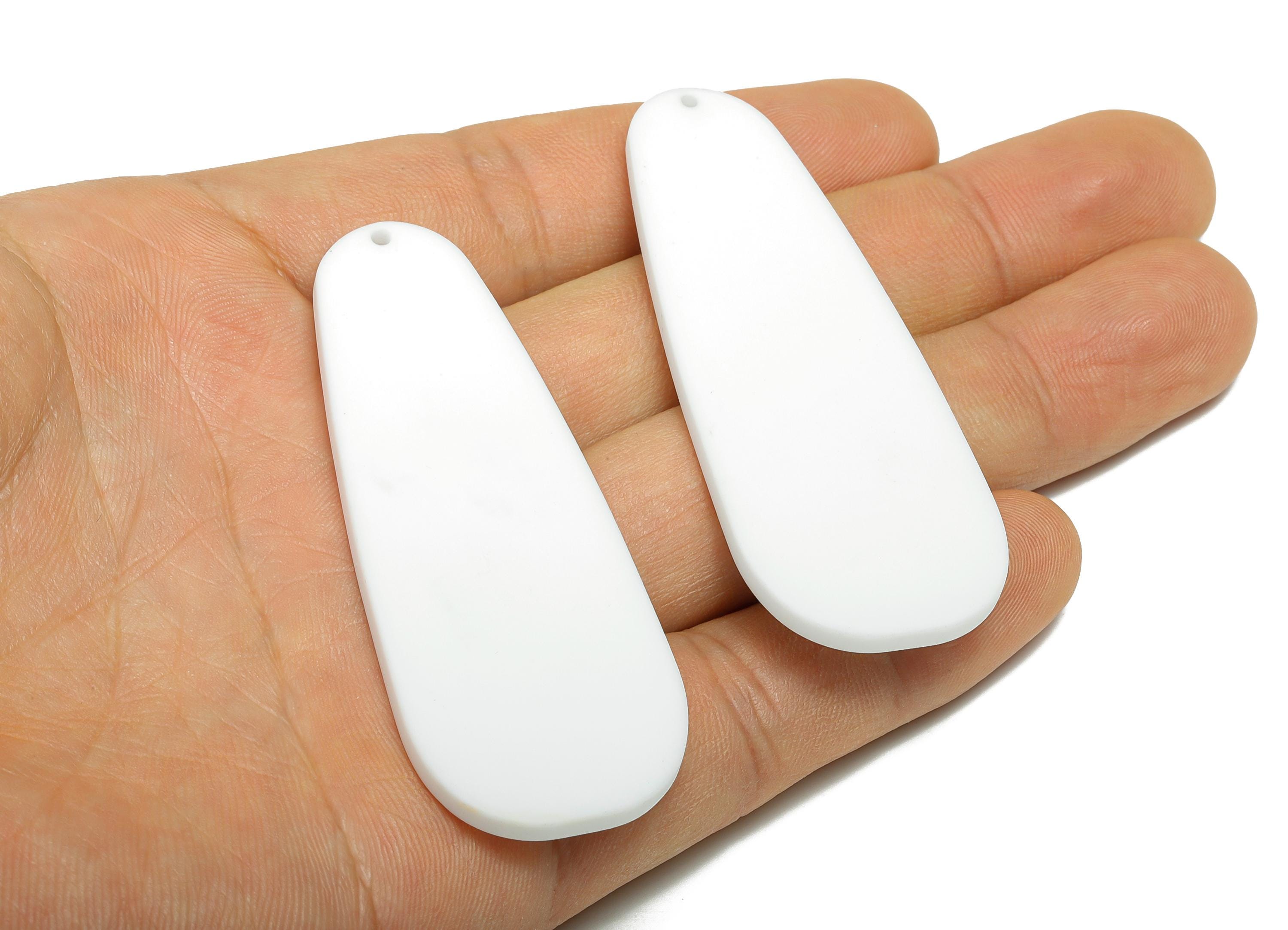Acrylic Teardrop Earring Charm - Matte White Long Drop Geometric Pendant - Jewelry Supplies - Color Code: A1053 - 66x25x3mm - AC3663-A1053 - DOMEDBAZAAR