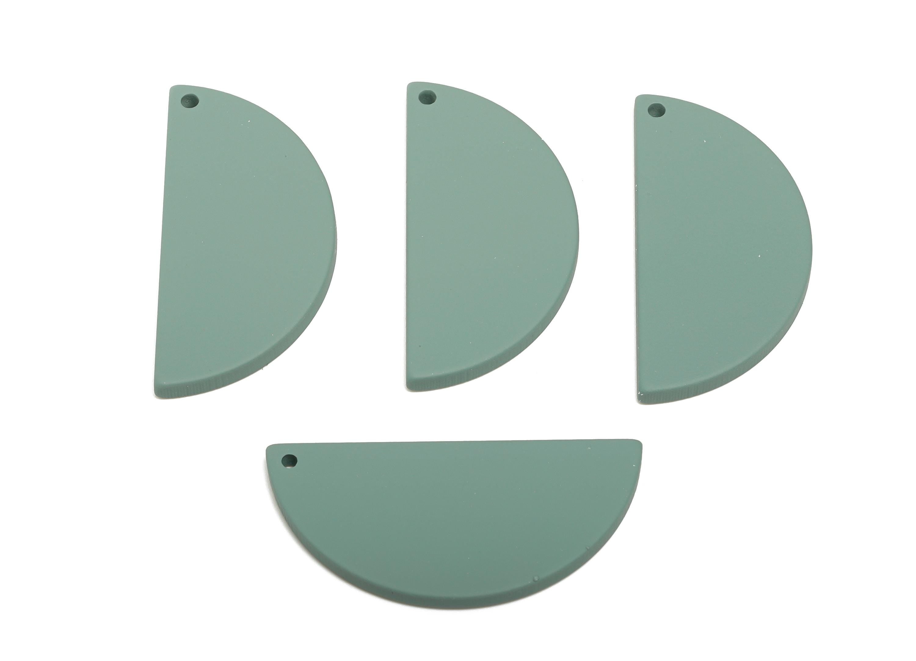 Acrylic Half Circle Pendant - Olive Green Matte Geometric Charm - Lightweight Craft Accessory - Color Code: A1063 - 38x18x2mm - AC3671-A1063 - DOMEDBAZAAR