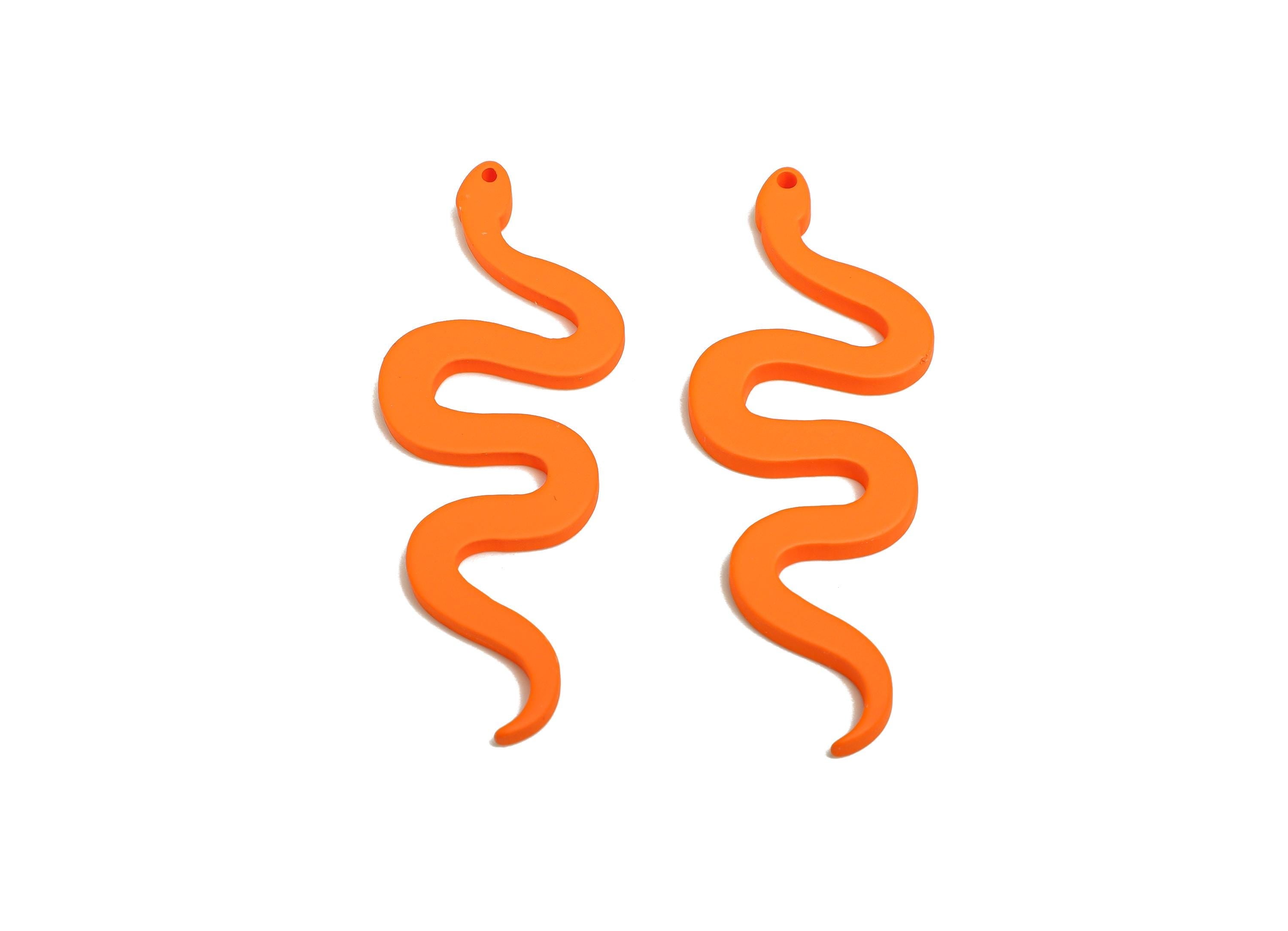 Acrylic Orange Snake Pendant - Matte Snake Earring Charm - Lightweight Flat Serpent Pendant - Color Code: A1056 - 63x24x3mm - AC3674-A1056 - DOMEDBAZAAR