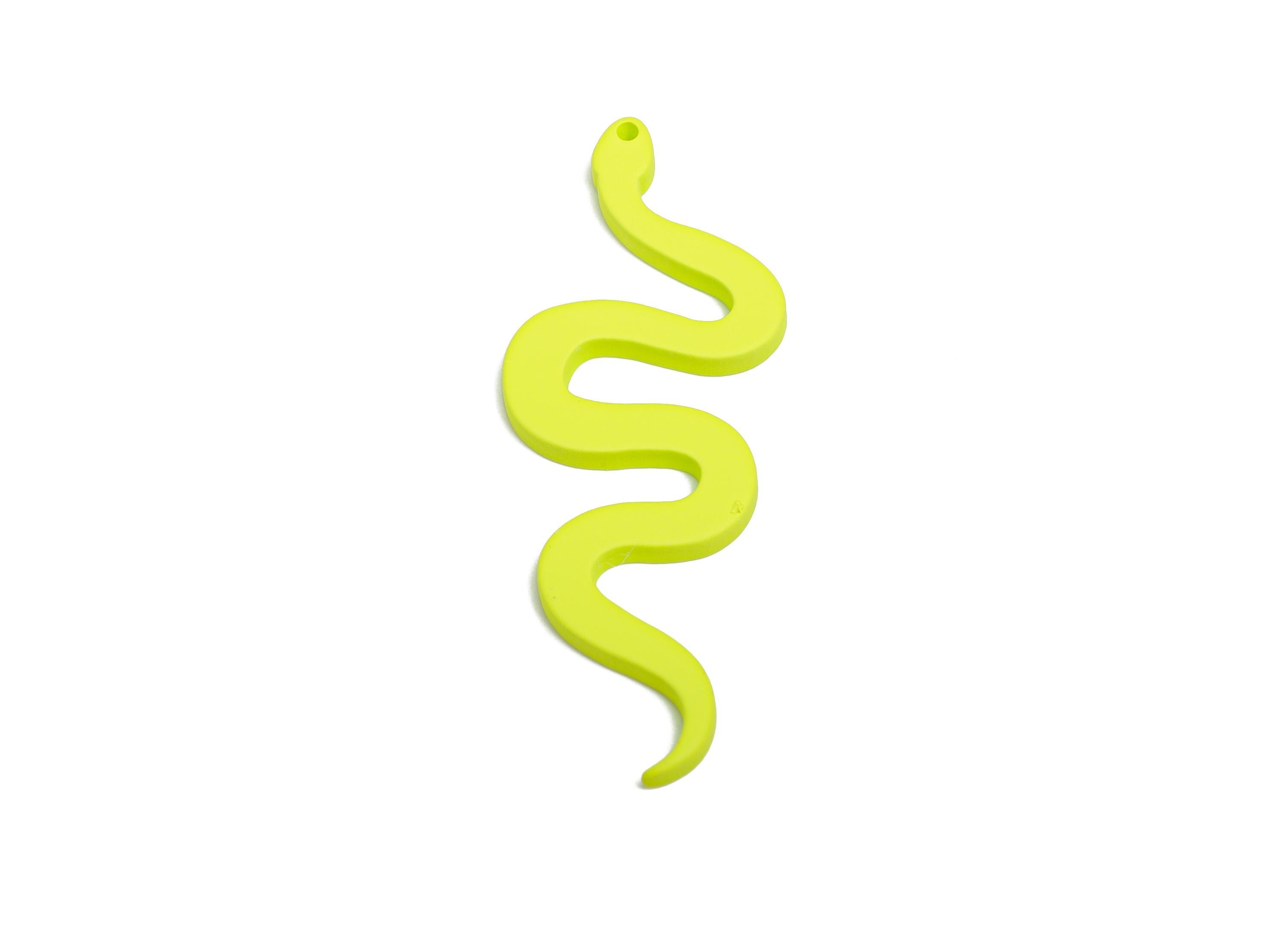 Acrylic Lime Green Snake Pendant - Matte Snake Earring Charm - Lightweight Flat Serpent Pendant - Color Code: A1058 - 63x24x3mm-AC3674-A1058 - DOMEDBAZAAR