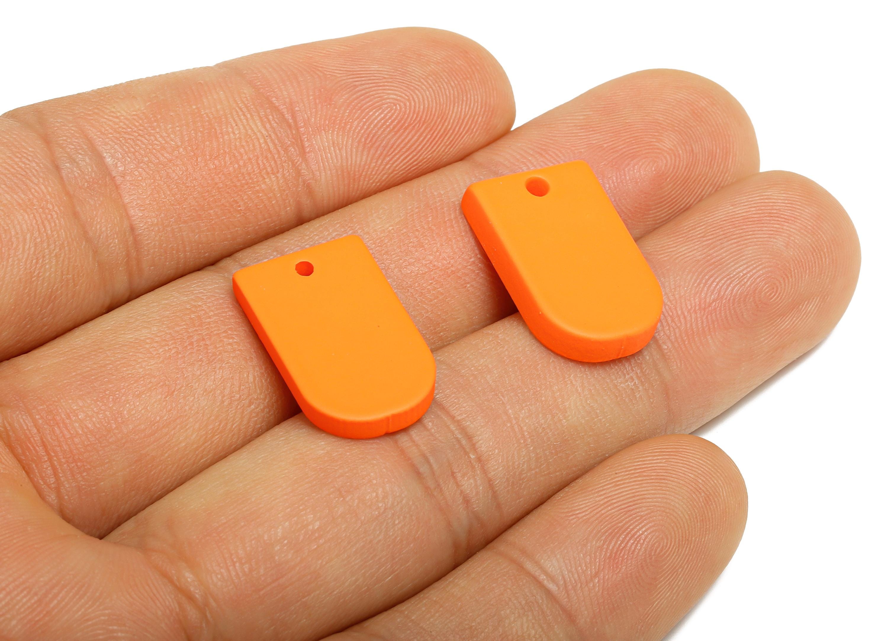 Acrylic Long D Shape Earring Charm - Matte Orange Geometric Pendant - Jewelry Making - Color Code: A1056 - 19.92x12.1x3mm - AC3656-A1056 - DOMEDBAZAAR