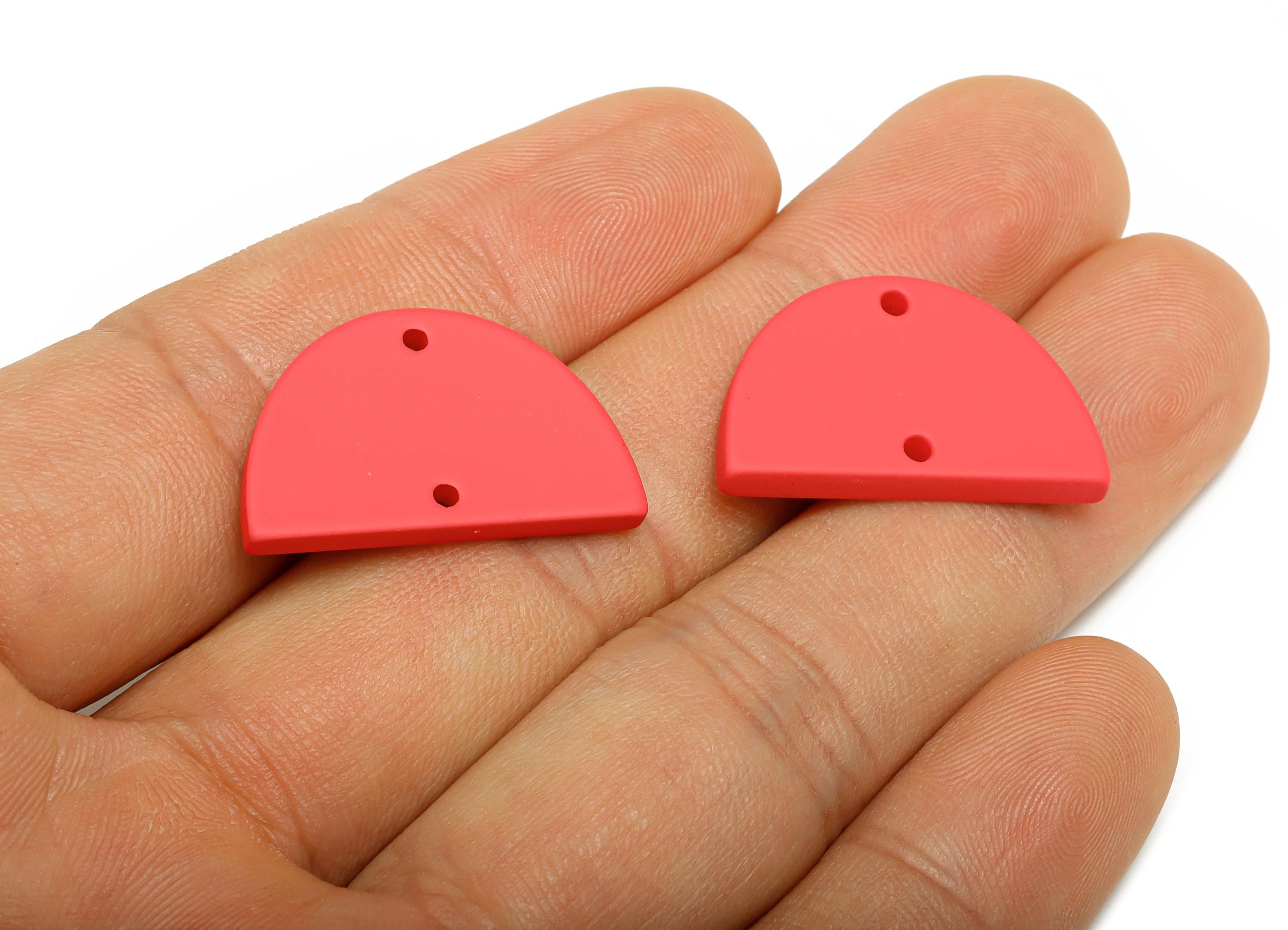 Acrylic Semicircle Earring Connector - Matte Red Half Moon Charm - 2 Holes Geometric Jewelry - Color Code: A1055 - 25x15x2mm-AC3659-A1055 - DOMEDBAZAAR