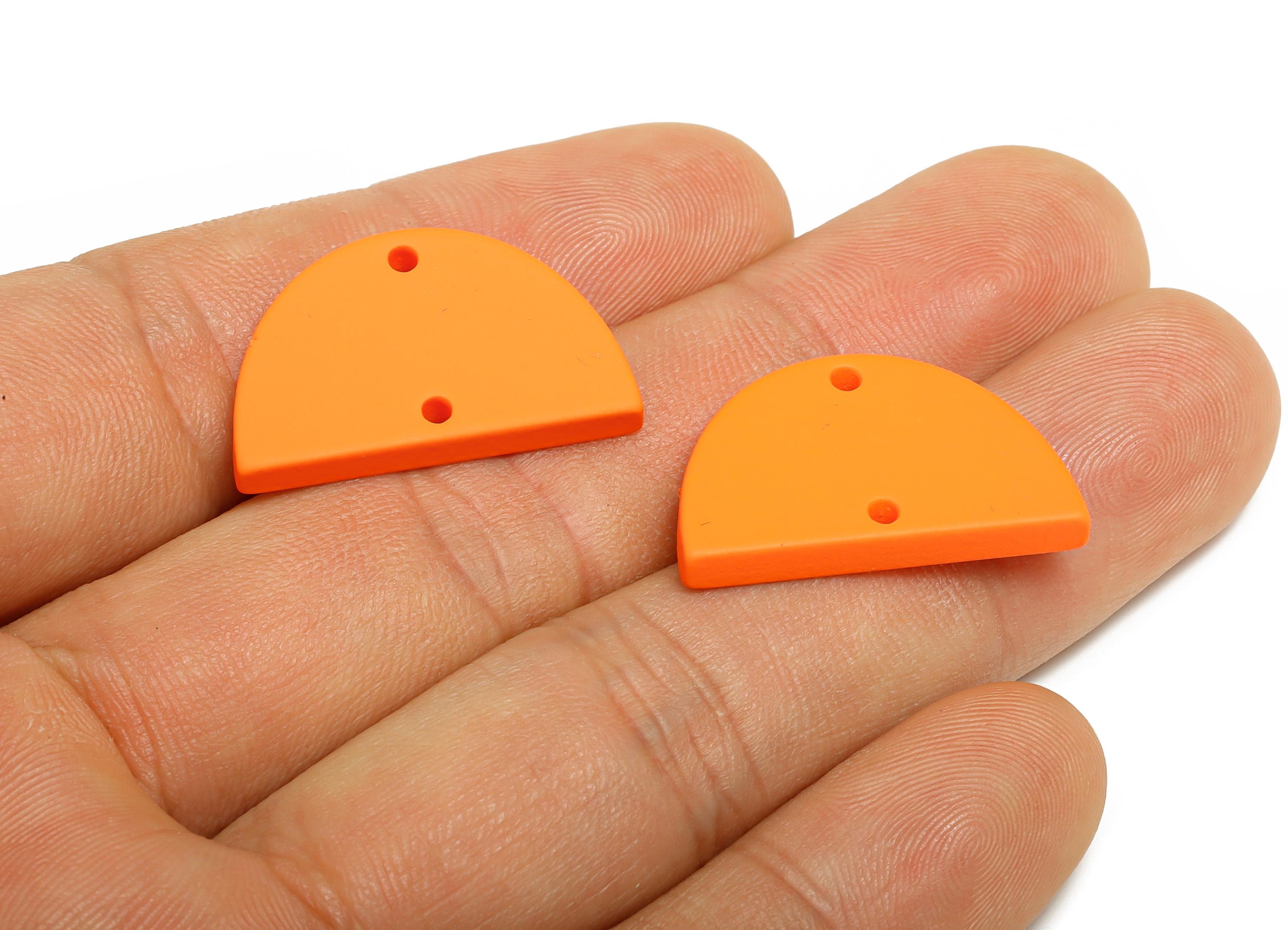 Acrylic Semicircle Earring Connector - Matte Orange Half Moon Charm - 2 Holes Geometric Jewelry - Color Code: A1056 - 25x15x2mm-AC3659-A1056 - DOMEDBAZAAR