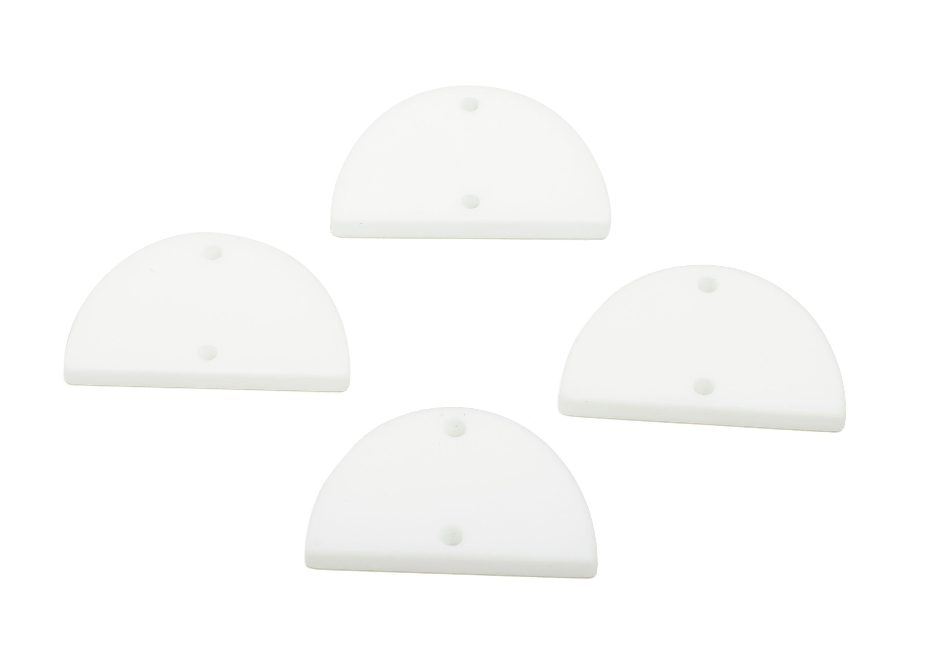 Acrylic Semicircle Earring Connector - Matte White Half Moon Charm - 2 Holes Geometric Jewelry - Color Code: A1053 - 25x15x2mm-AC3659-A1053 - DOMEDBAZAAR