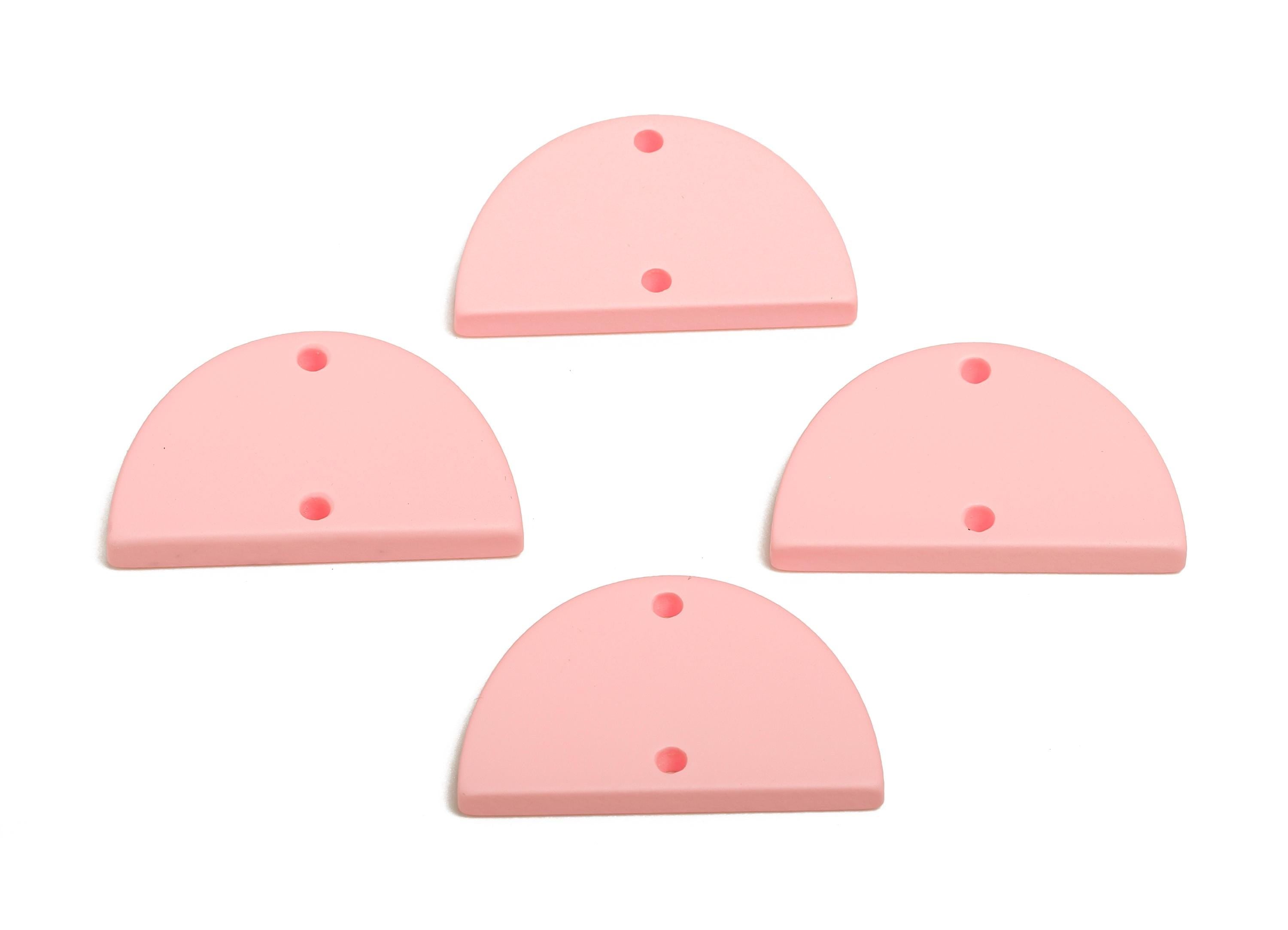 Acrylic Semicircle Earring Connector - Matte Pink Half Moon Charm - 2 Holes Geometric Jewelry - Color Code: A1061 - 25x15x2mm-AC3659-A1061 - DOMEDBAZAAR