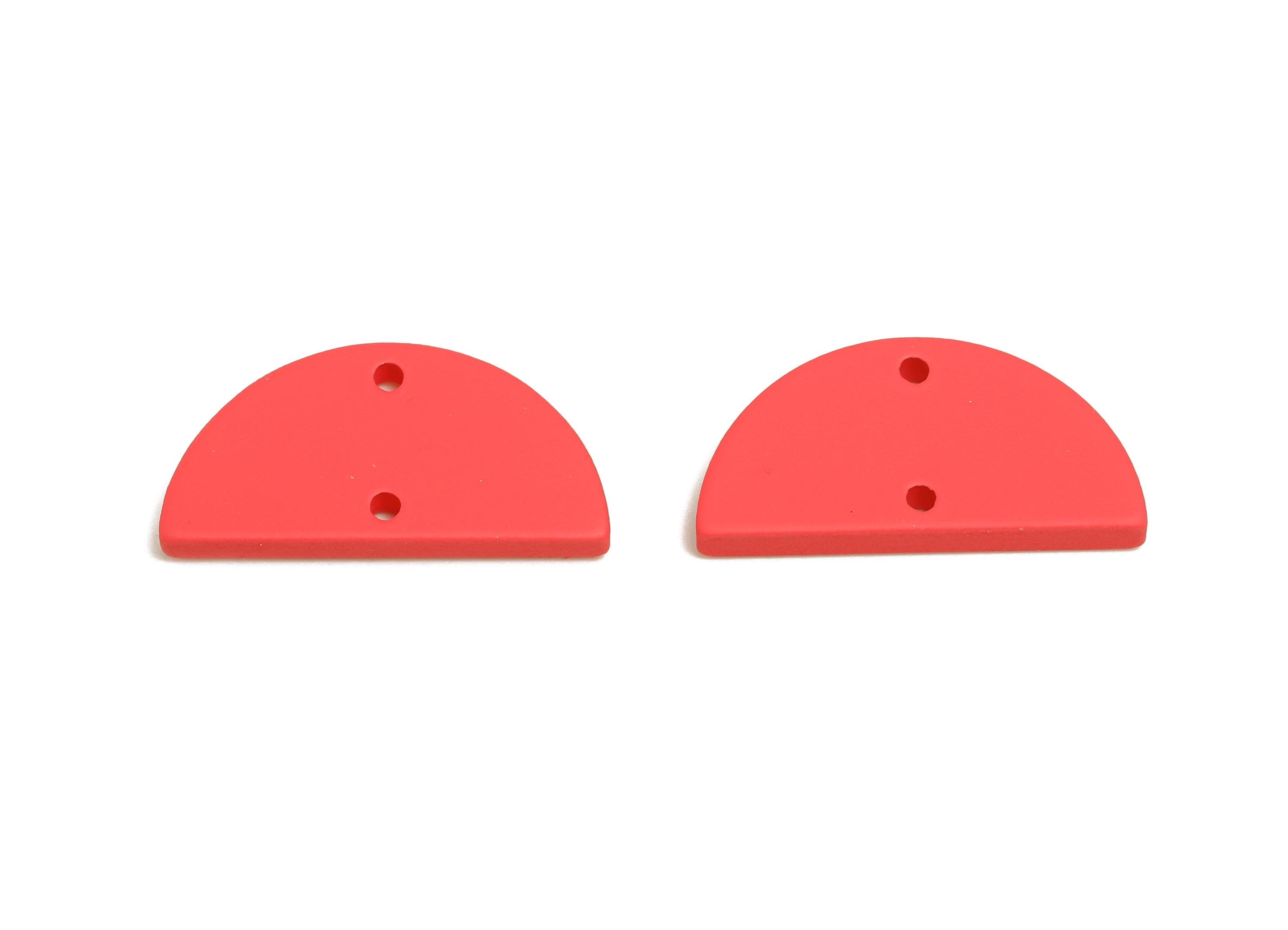 Acrylic Rose Red Half Circle Connector - Matte Semicircle Earring Piece - Bright Color Jewelry - Color Code: A1055 - 24x12x2mm -AC3648-A1055 - DOMEDBAZAAR