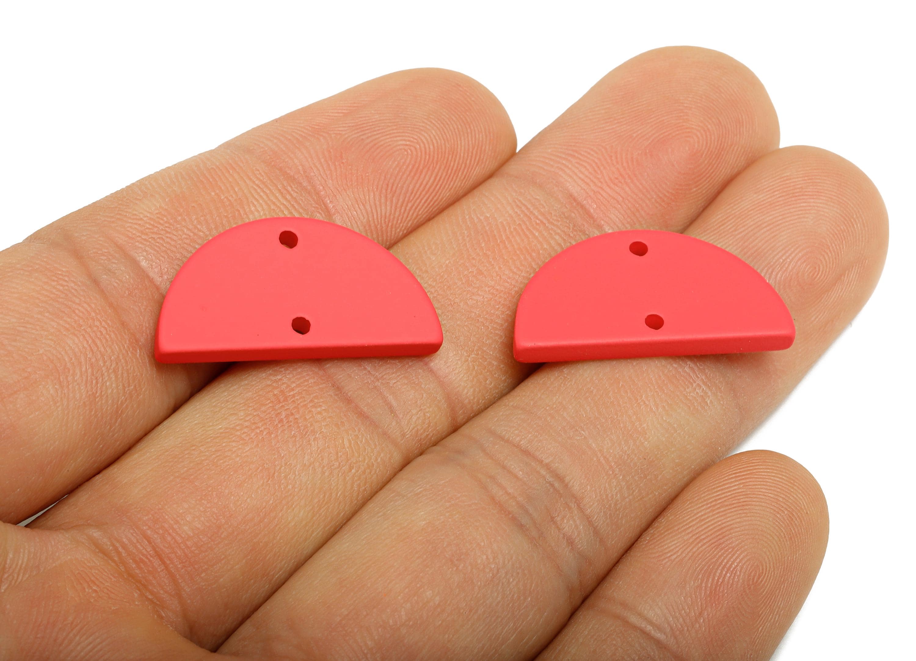 Acrylic Rose Red Half Circle Connector - Matte Semicircle Earring Piece - Bright Color Jewelry - Color Code: A1055 - 24x12x2mm -AC3648-A1055 - DOMEDBAZAAR