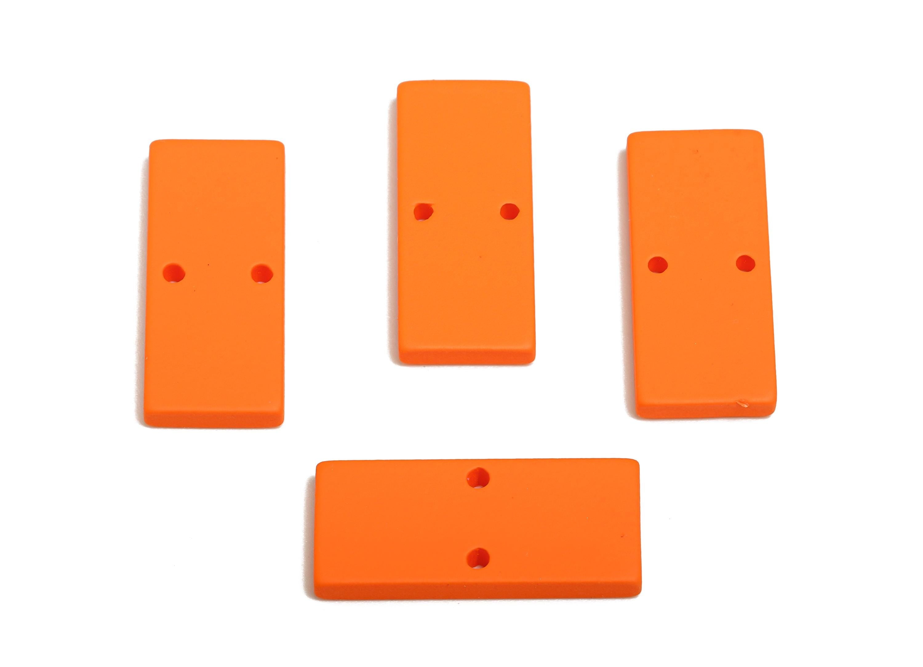 Acrylic Rectangle Earring Connector - Matte Orange Rectangle Charm - 2 Holes Geometric Charm - Color Code: A1056 -27x11.8x3mm- AC3653-A1056 - DOMEDBAZAAR