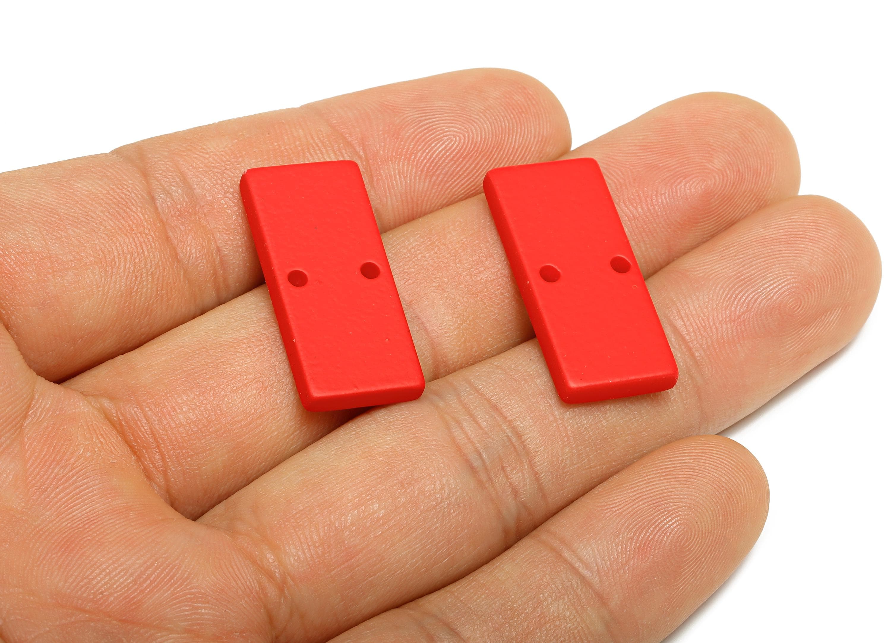 Acrylic Rectangle Earring Connector - Matte Red Rectangle Charm - 2 Holes Geometric Jewelry - Color Code: A1054 - 27x11.8x3mm - AC3653-A1054 - DOMEDBAZAAR