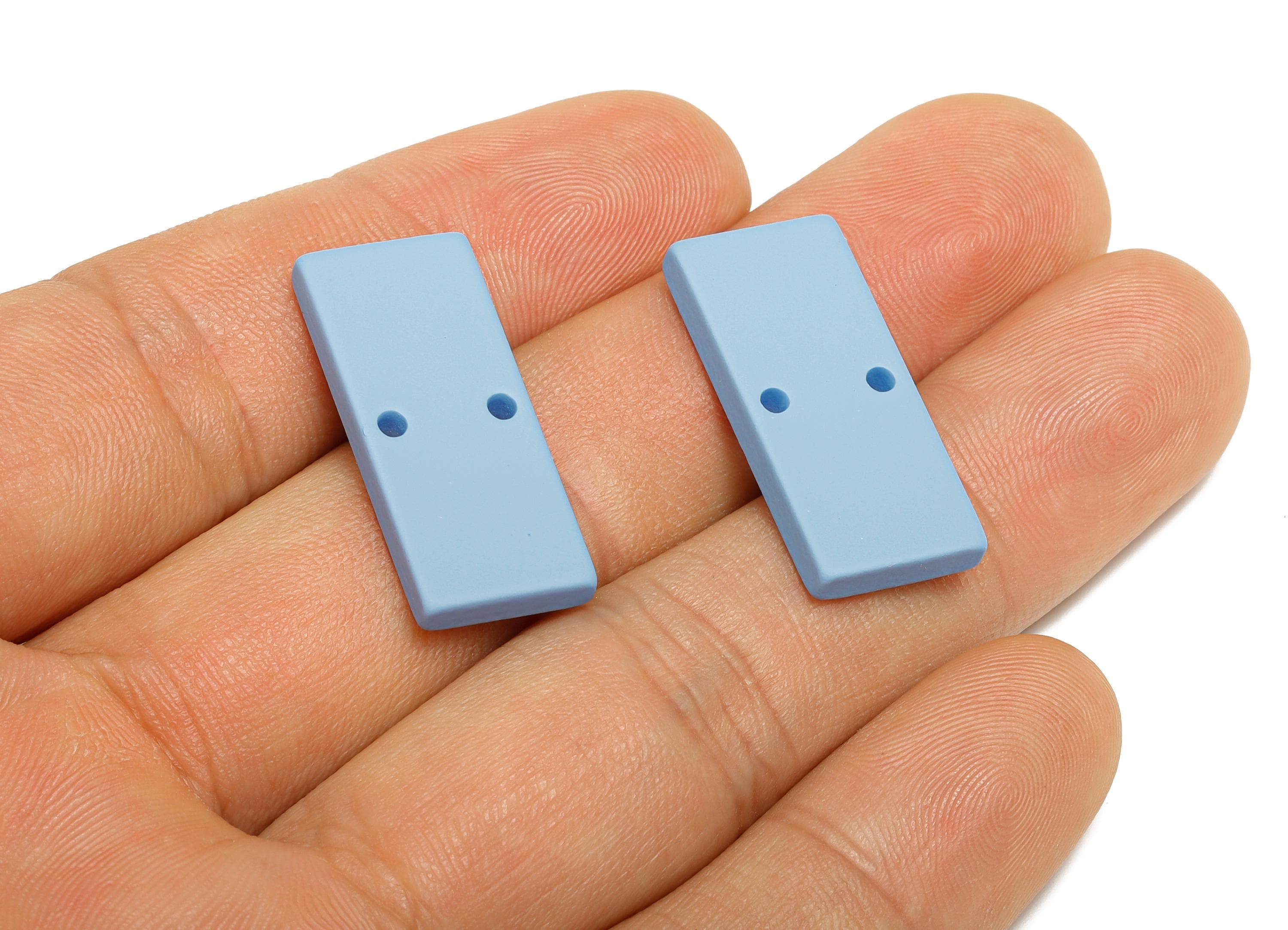 Acrylic Rectangle Earring Connector - Matte Blue Rectangle Charm - 2 Holes Geometric Jewelry - Color Code: A1059 -27x11.8x3mm- AC3653-A1059 - DOMEDBAZAAR