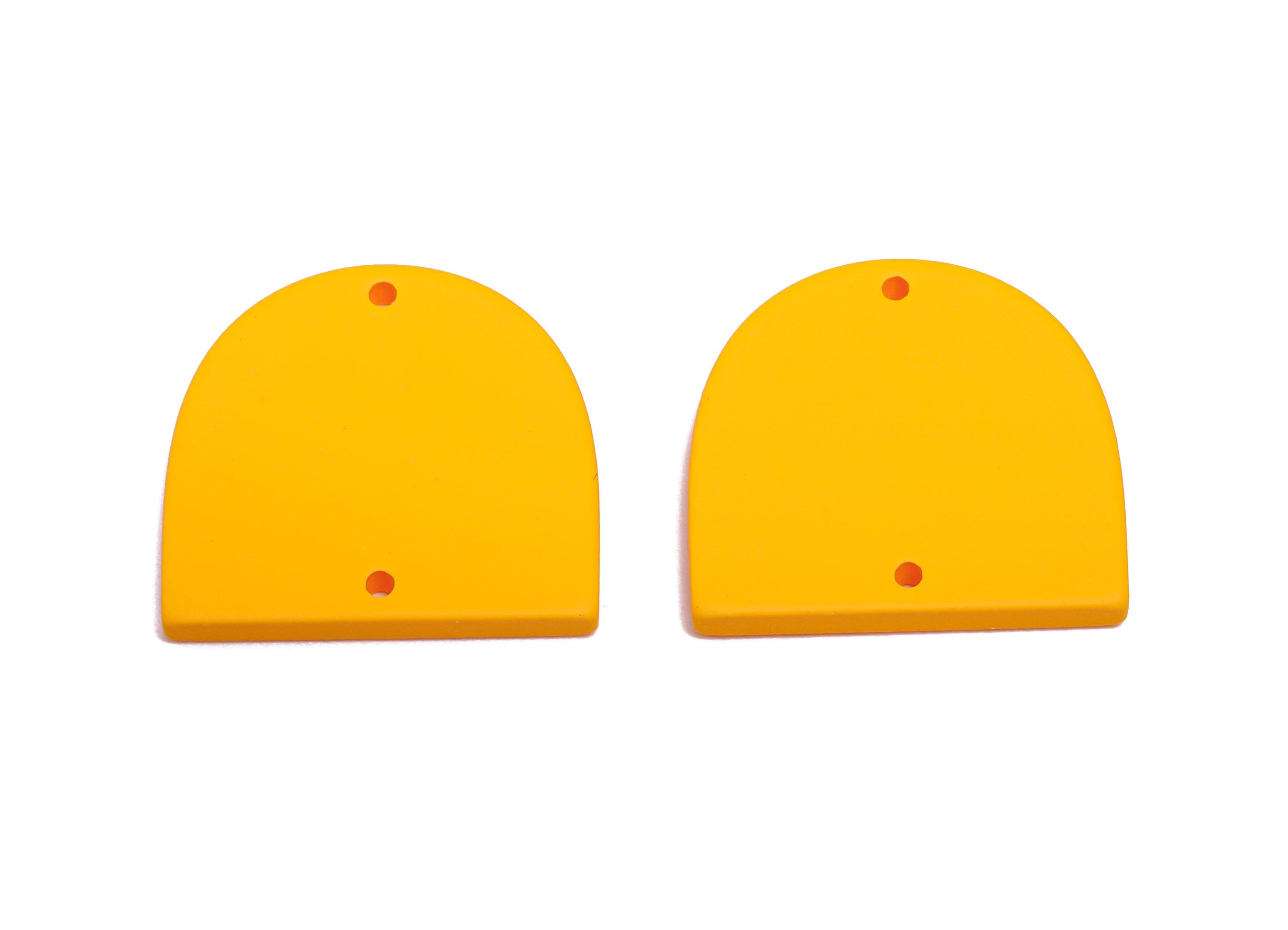 Acrylic Domed Earring Connector - Matte Yellow D Shape Charm - 2 Holes Geometric Jewelry - Color Code: A1057 - 25x23x3mm - AC3666-A1057 - DOMEDBAZAAR