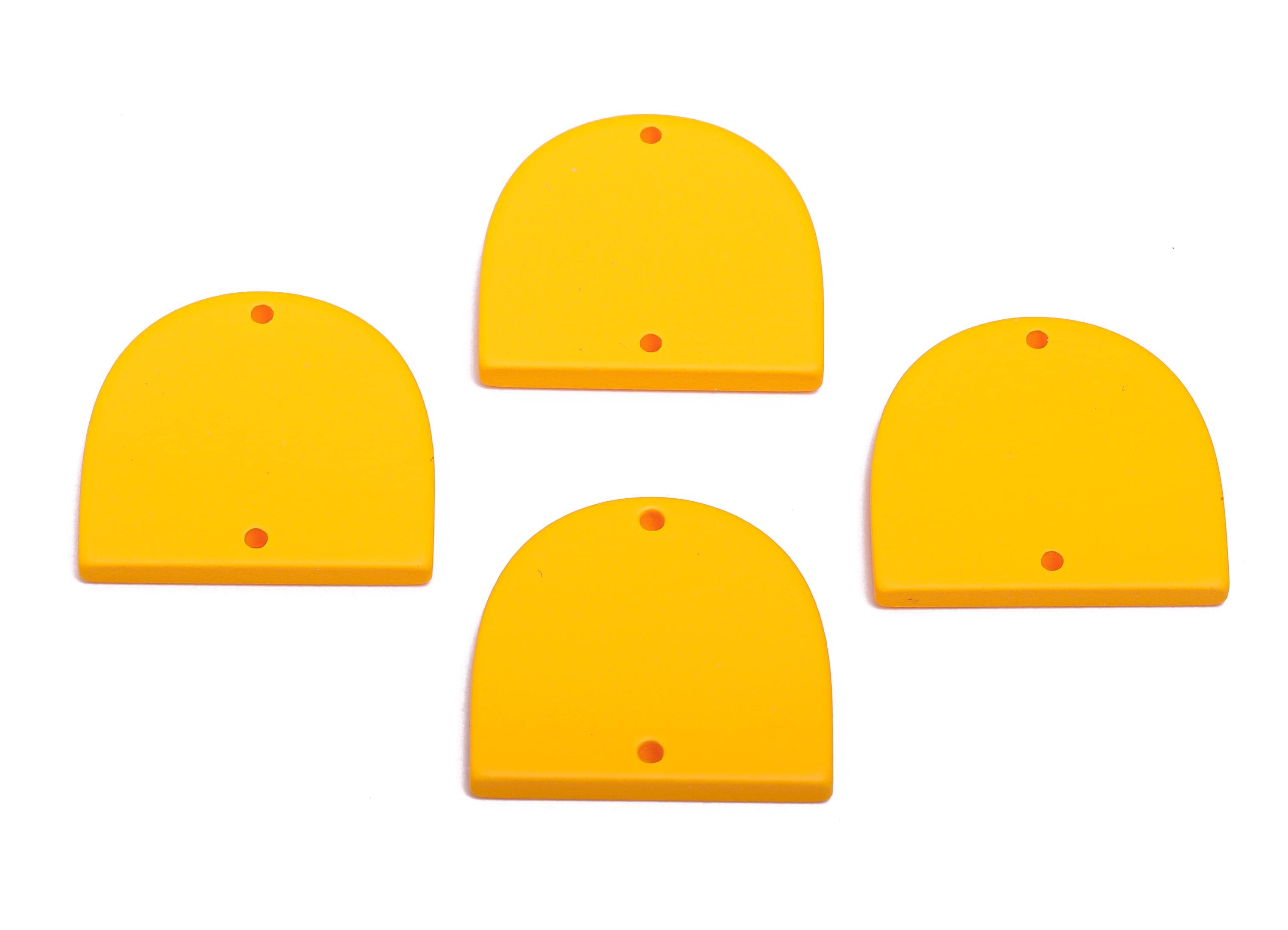 Acrylic Domed Earring Connector - Matte Yellow D Shape Charm - 2 Holes Geometric Jewelry - Color Code: A1057 - 25x23x3mm - AC3666-A1057 - DOMEDBAZAAR
