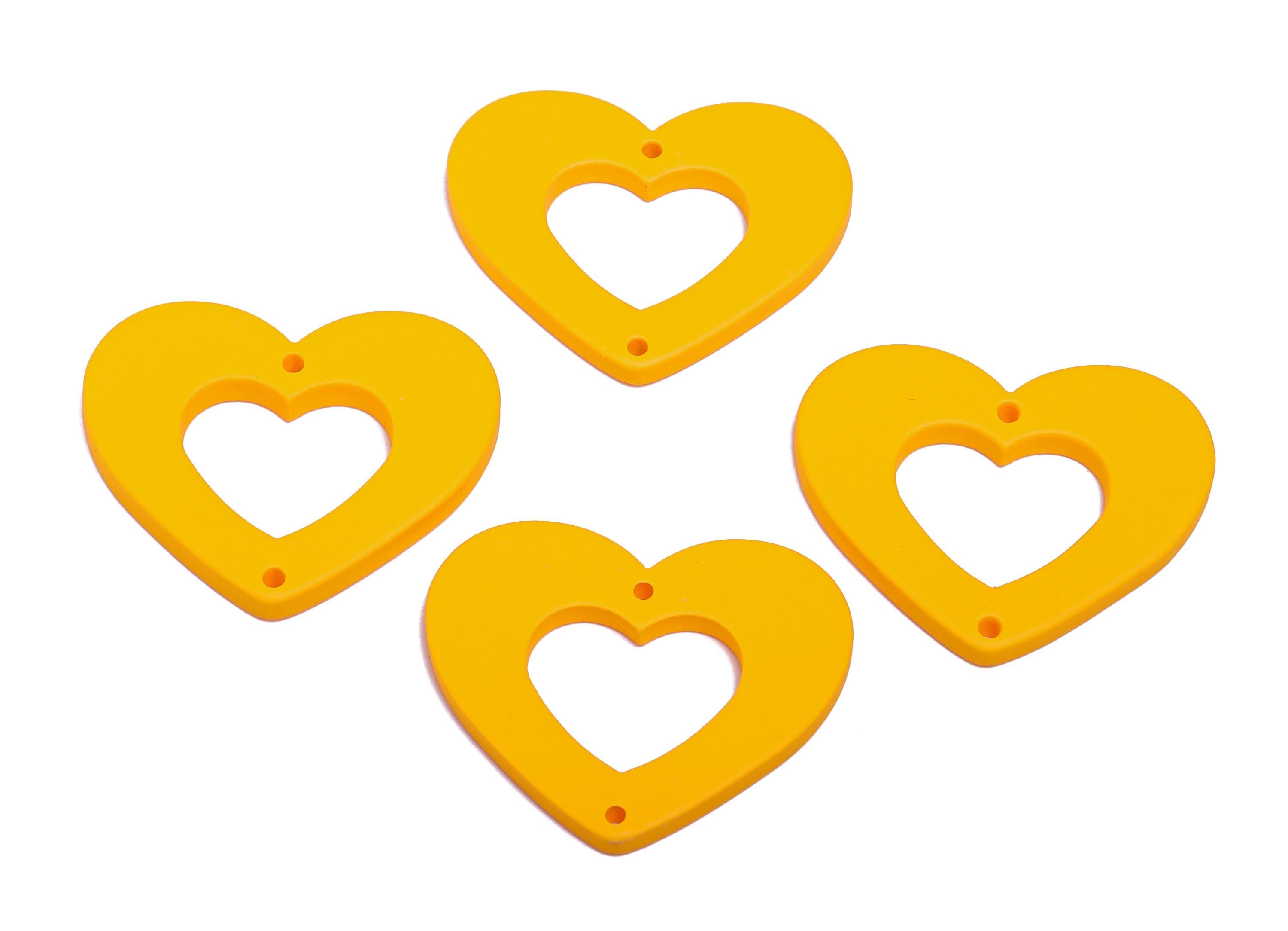 Acrylic Yellow Heart Connector - Matte Heart Charm - DIY Lightweight Flat Cut-out Craft Piece - Color Code:A1057 - 34x29x3mm-AC3668-A1057 - DOMEDBAZAAR