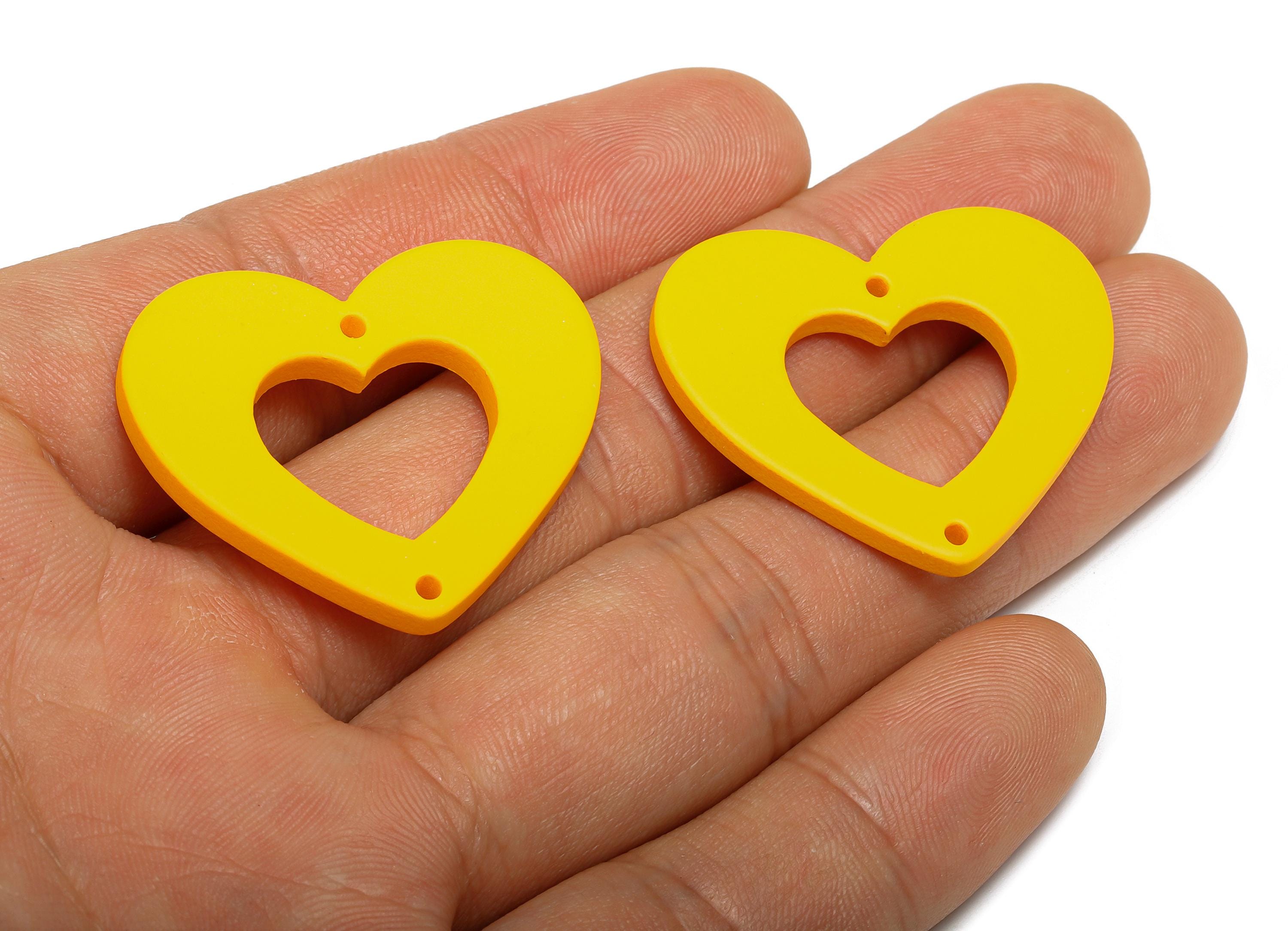 Acrylic Yellow Heart Connector - Matte Heart Charm - DIY Lightweight Flat Cut-out Craft Piece - Color Code:A1057 - 34x29x3mm-AC3668-A1057 - DOMEDBAZAAR