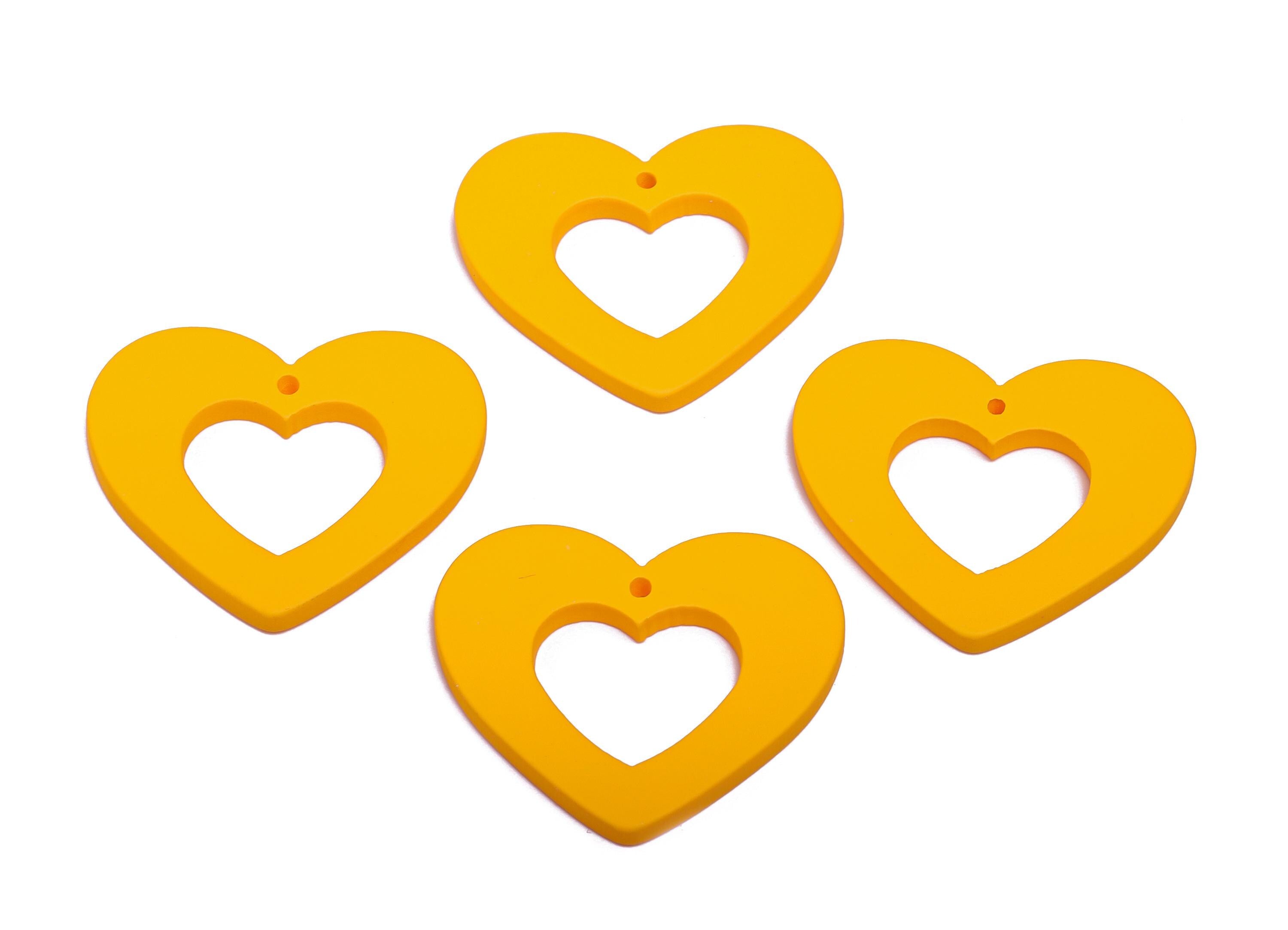 Acrylic Heart Earring Charm - Matte Yellow Heart Charm - Lightweight Flat Heart Cut-out Charm - Color Code: A1057 - 34x29x3mm - AC3667-A1057 - DOMEDBAZAAR