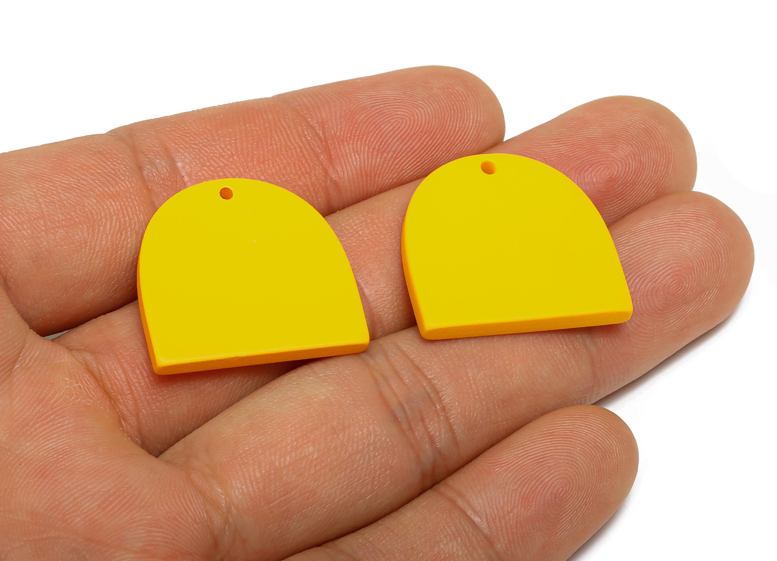 Acrylic Yellow Domed Pendant - Matte Arch Pendant - Lightweight Flat Acrylic Earring Piece - Color Code: A1057 - 24x23.37x3mm - AC3672-A1057 - DOMEDBAZAAR