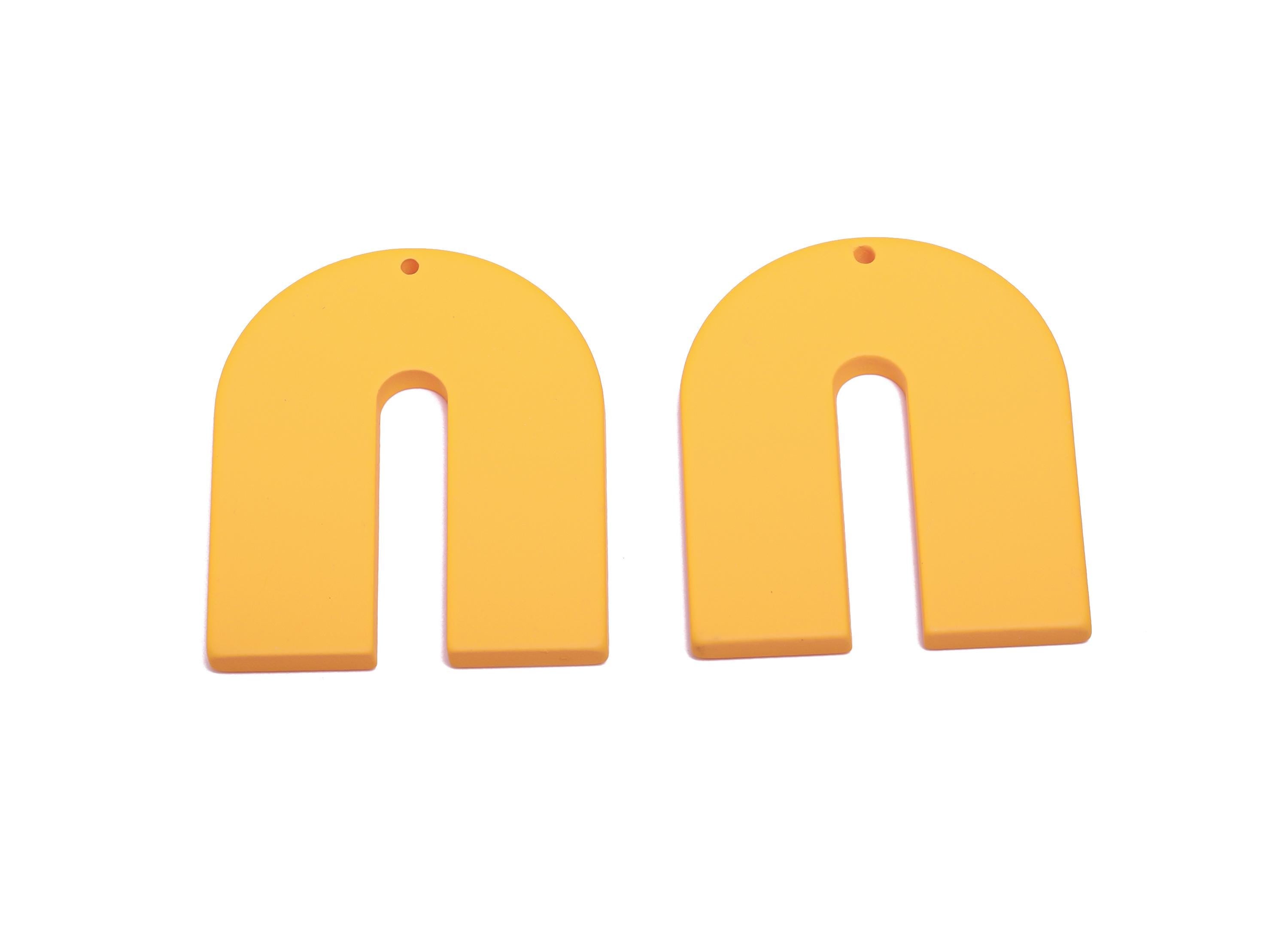 Acrylic Horseshoe Earring Charm - Matte Yellow U Shape Geometric Pendant - Jewelry Making - Color Code: A1057 - 40.7x33.6x3mm - AC3662-A1057 - DOMEDBAZAAR
