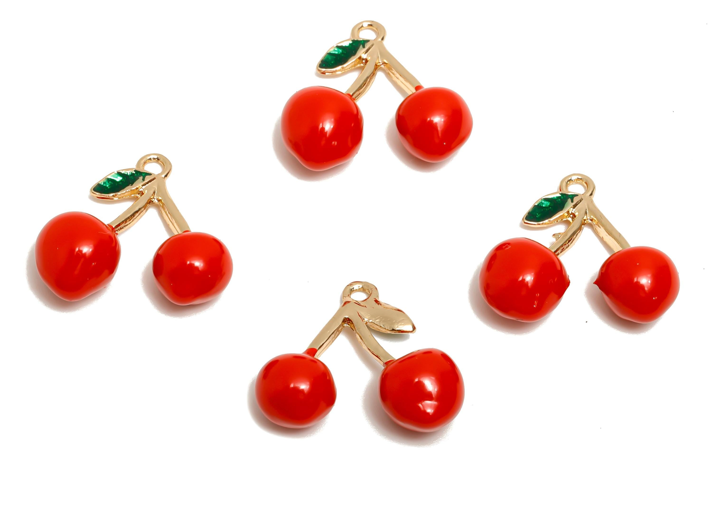Alloy Enamel Cherry Charm - Double Cherry Jewelry Charm - Cherry Keychain Accessory - Cartoon Style Cherry Pendant - 17x17.59x7.29mm-AC3533 - DOMEDBAZAAR