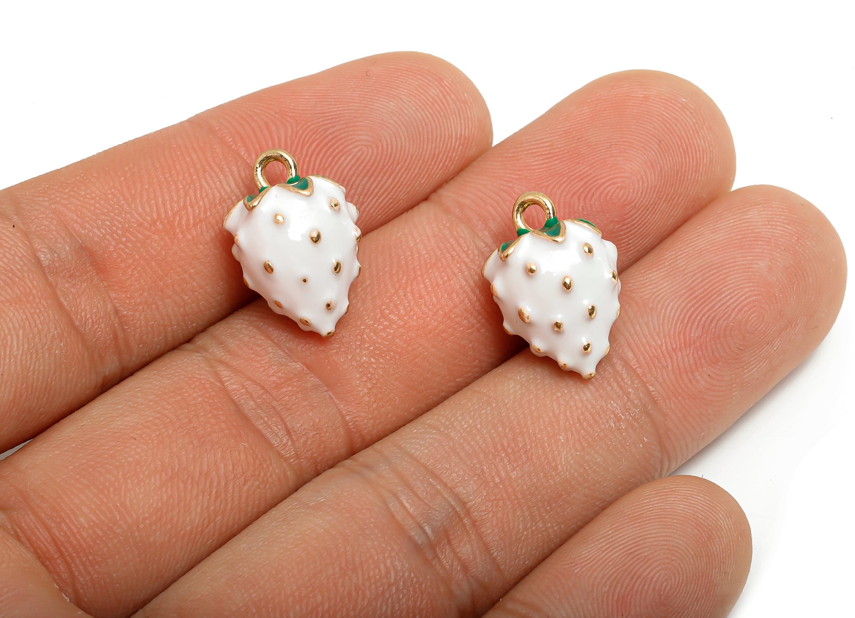 Alloy Enamel Strawberry Charm - White Strawberry Jewelry Charm - Enamel Fruit Accessory - Metal Craft Jewelry Making - 17x11x11.17mm-AC3535 - DOMEDBAZAAR