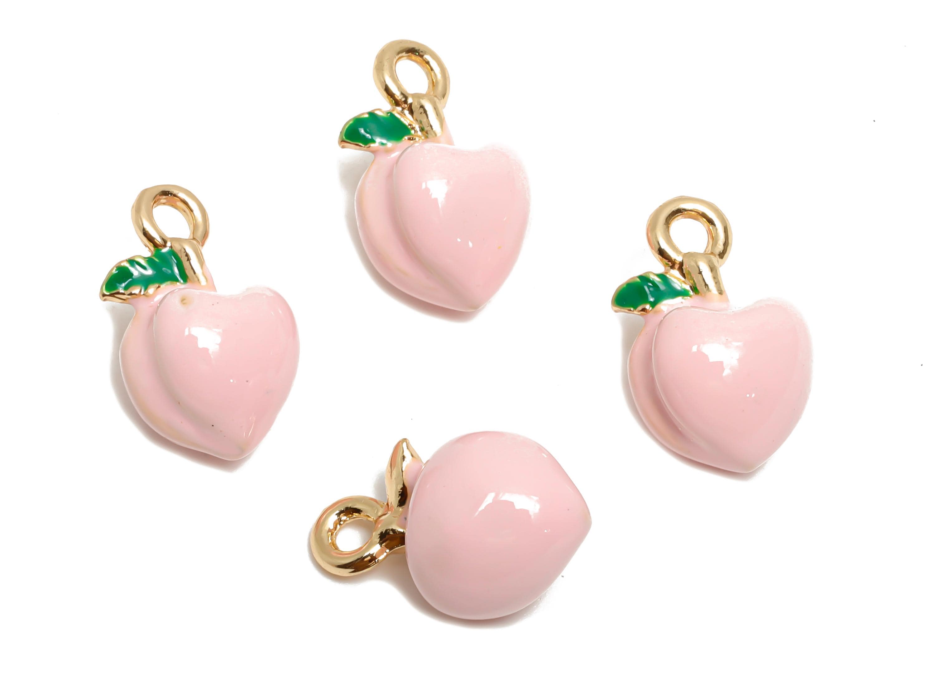 Alloy Enamel Peach Charm - Colorful Pink Peach Jewelry Charm - Enamel Fruit Accessory - Metal Craft Jewelry Making - 17x11x11.17mm-AC3525 - DOMEDBAZAAR