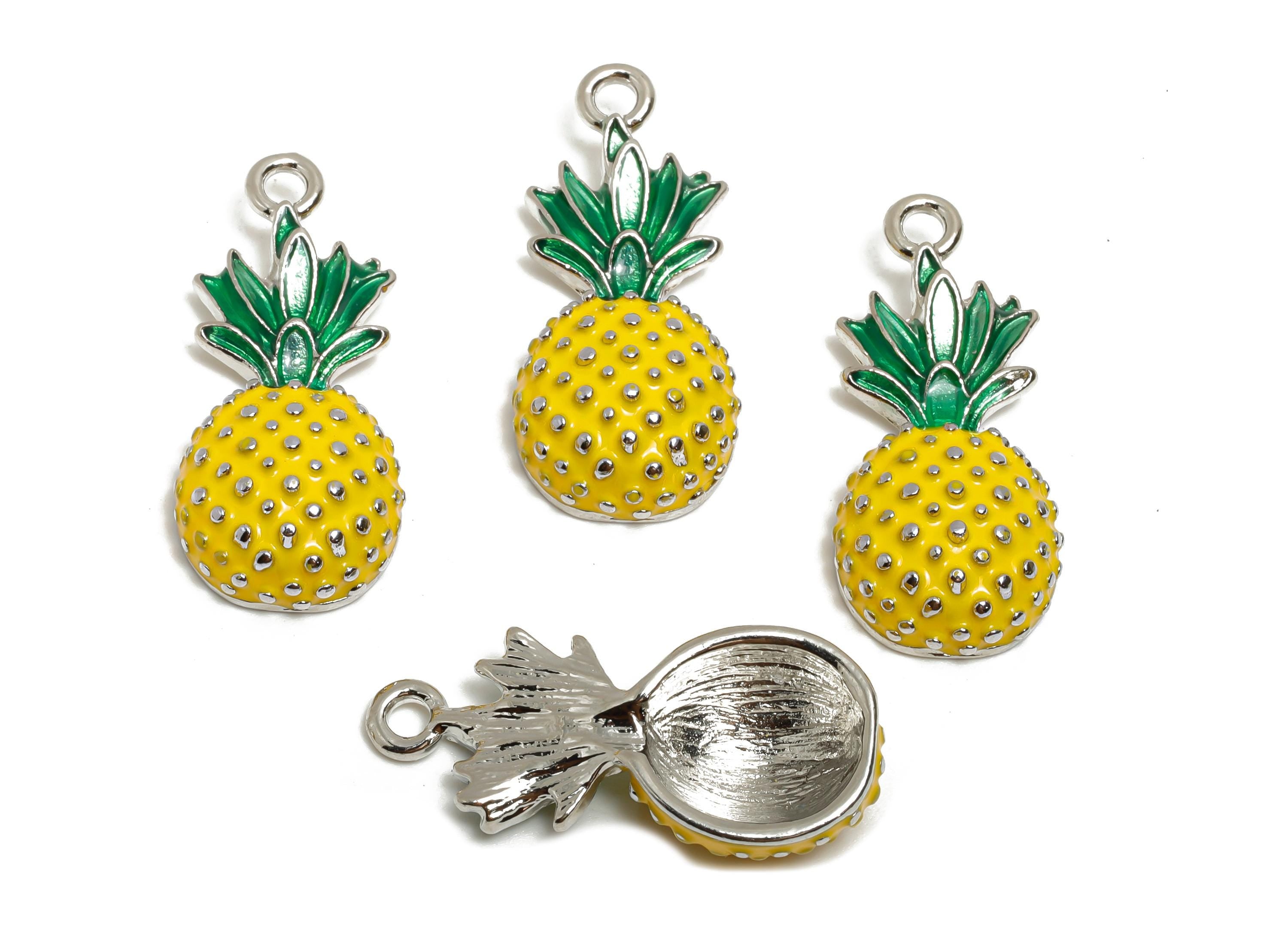 Alloy Enamel Pineapple Charm - Colorful Pineapple Jewelry Charm - Enamel Fruit Accessory - Metal Craft Jewelry Making - 30.1x13.5x7mm-AC3526 - DOMEDBAZAAR