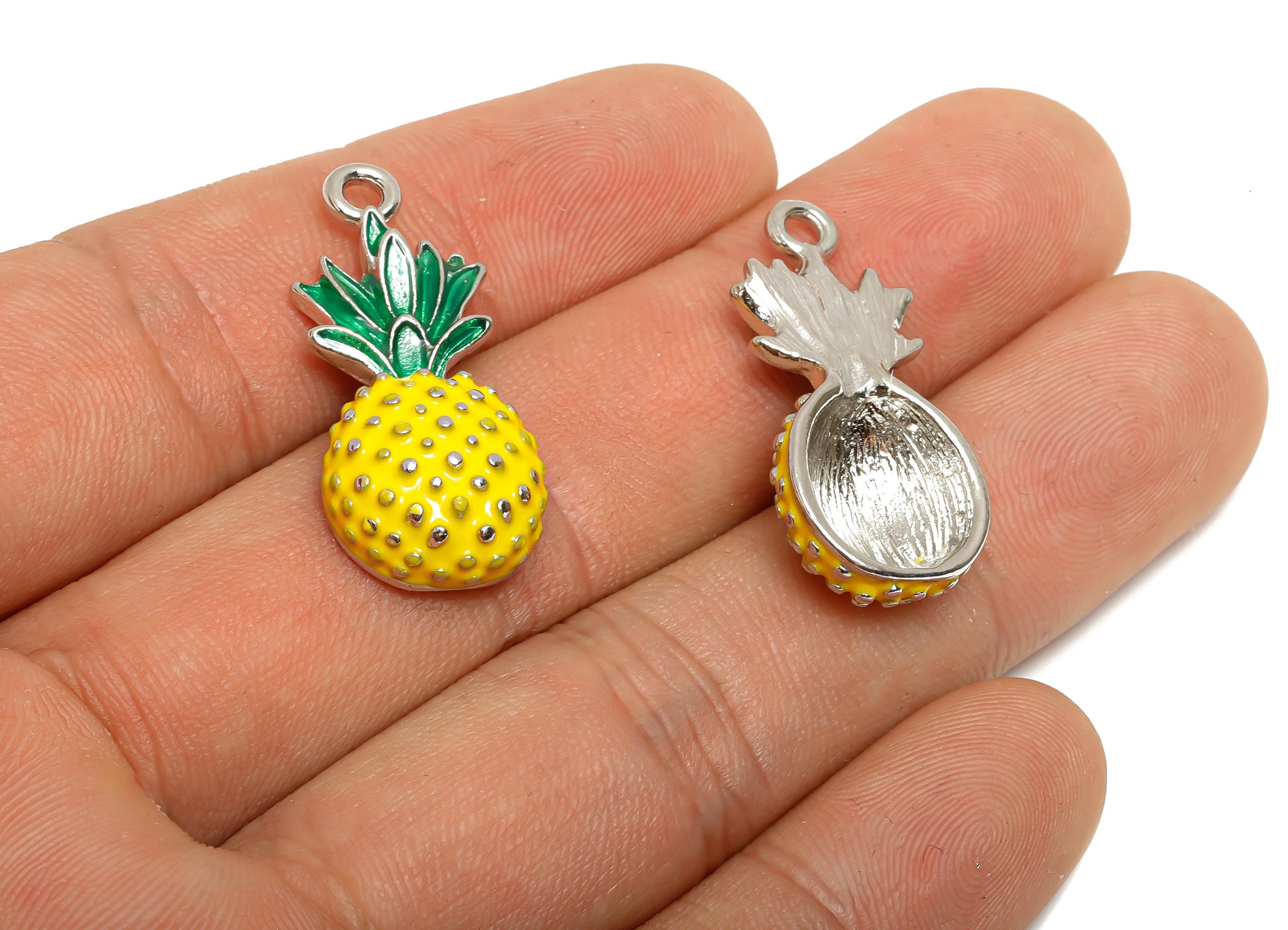 Alloy Enamel Pineapple Charm - Colorful Pineapple Jewelry Charm - Enamel Fruit Accessory - Metal Craft Jewelry Making - 30.1x13.5x7mm-AC3526 - DOMEDBAZAAR