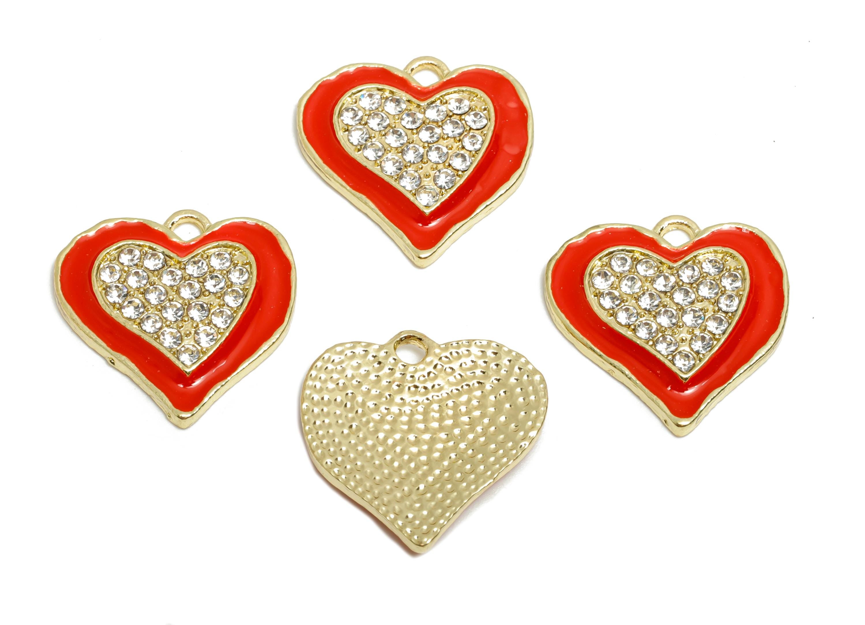 Alloy Enamel Heart Charm - Colorful Crystal Heart Red Jewelry - Sparkling Heart Accessory - Metal Craft Jewelry Making - 20x19.8x3mm-AC3522A - DOMEDBAZAAR