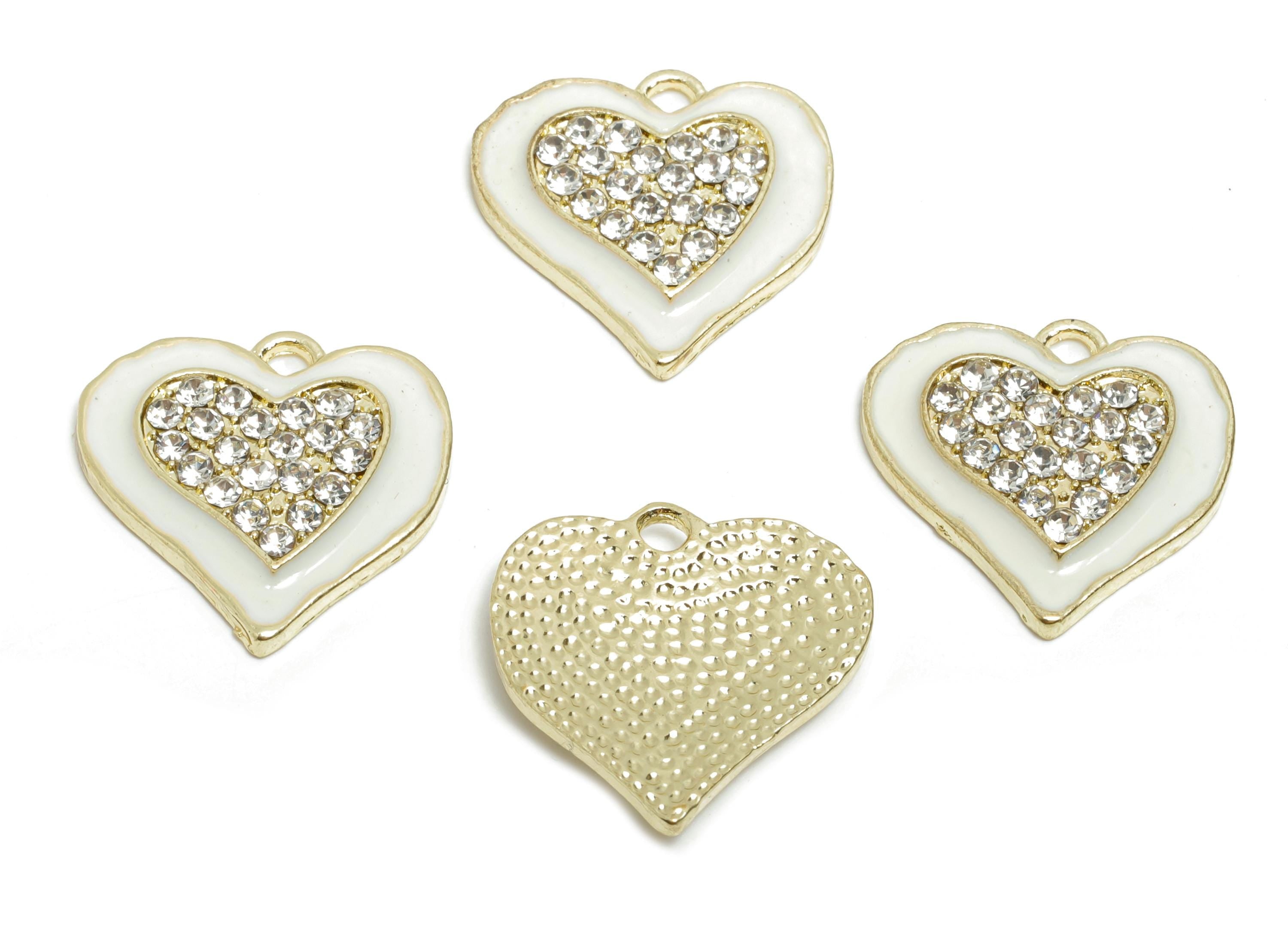 Alloy Enamel Heart Charm - Colorful Crystal Heart White Jewelry - Sparkling Heart Accessory - Metal Craft Jewelry Making - 20x19x3mm-AC3521A - DOMEDBAZAAR
