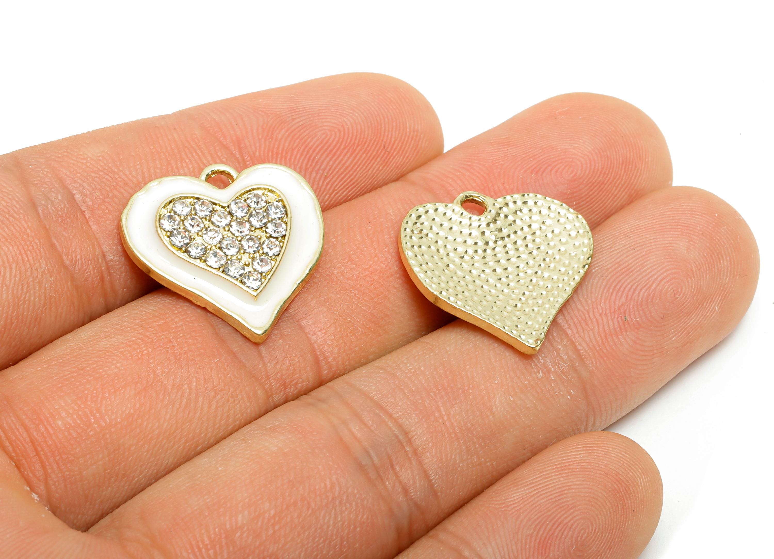 Alloy Enamel Heart Charm - Colorful Crystal Heart White Jewelry - Sparkling Heart Accessory - Metal Craft Jewelry Making - 20x19x3mm-AC3521A - DOMEDBAZAAR
