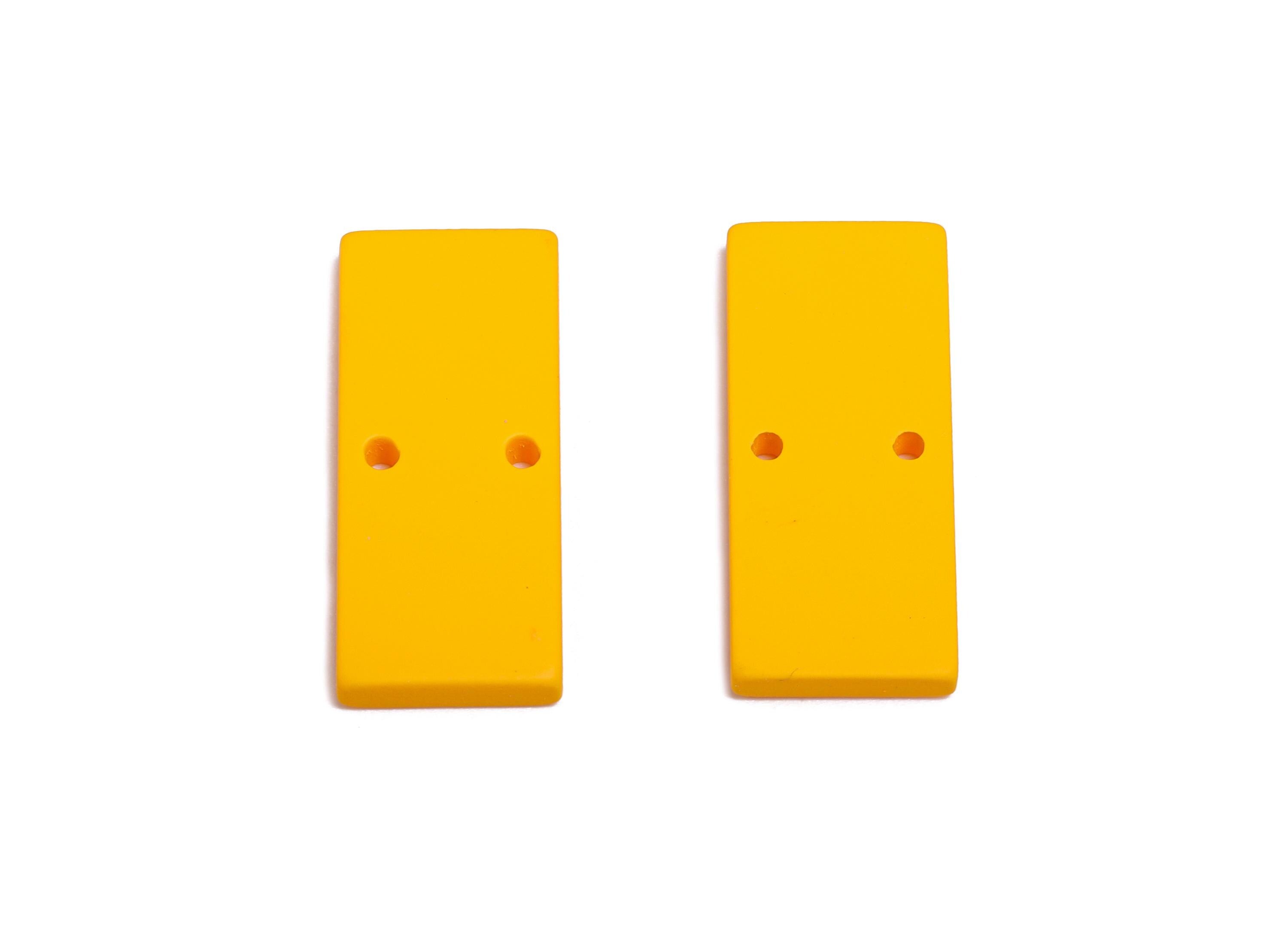 Acrylic Rectangle Earring Connector - Matte Yellow Rectangle Charm - 2 Holes Geometric Charm - Color Code: A1057 -27x11.8x3mm- AC3653-A1057 - DOMEDBAZAAR