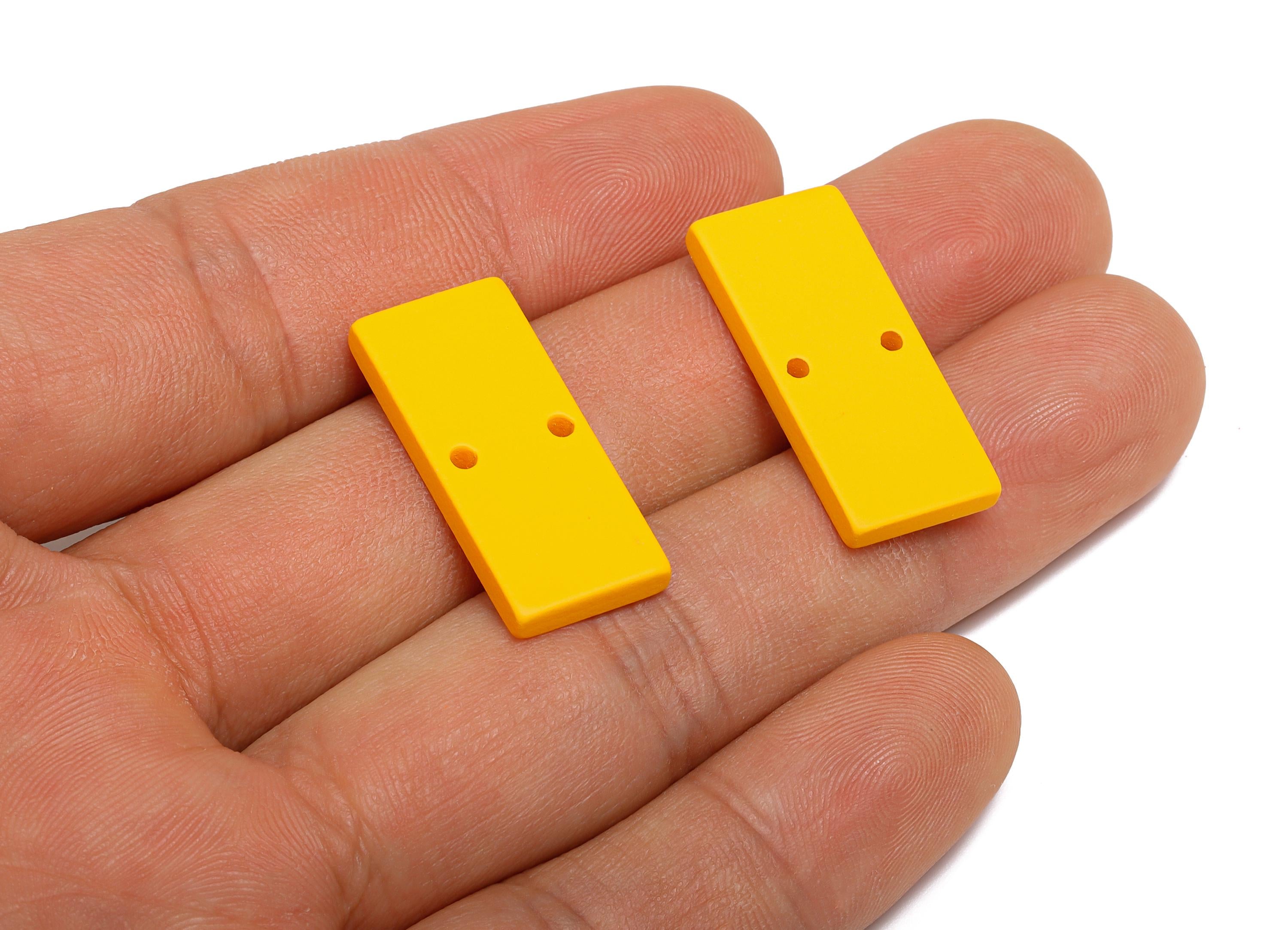 Acrylic Rectangle Earring Connector - Matte Yellow Rectangle Charm - 2 Holes Geometric Charm - Color Code: A1057 -27x11.8x3mm- AC3653-A1057 - DOMEDBAZAAR