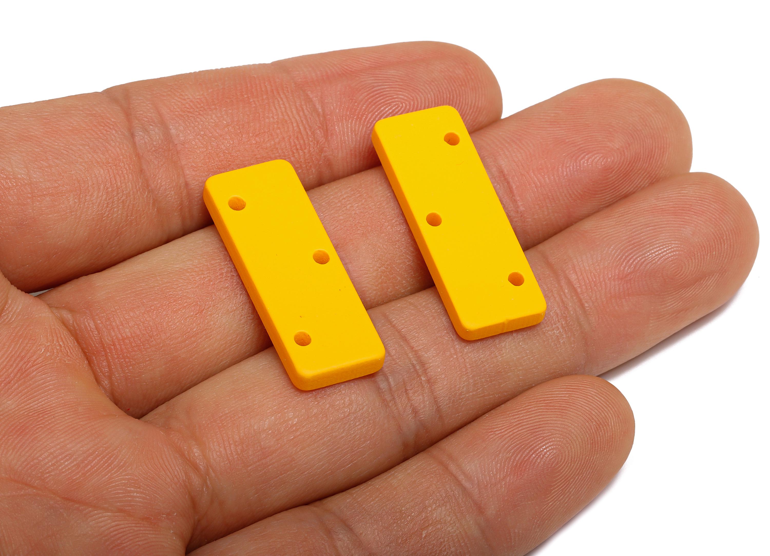 Acrylic Rectangle Earring Connector - Matte Yellow Rectangle Charm - 3 Holes Geometric Jewelry - Color Code: A1057 - 29x10x3mm -AC3655-A1057 - DOMEDBAZAAR