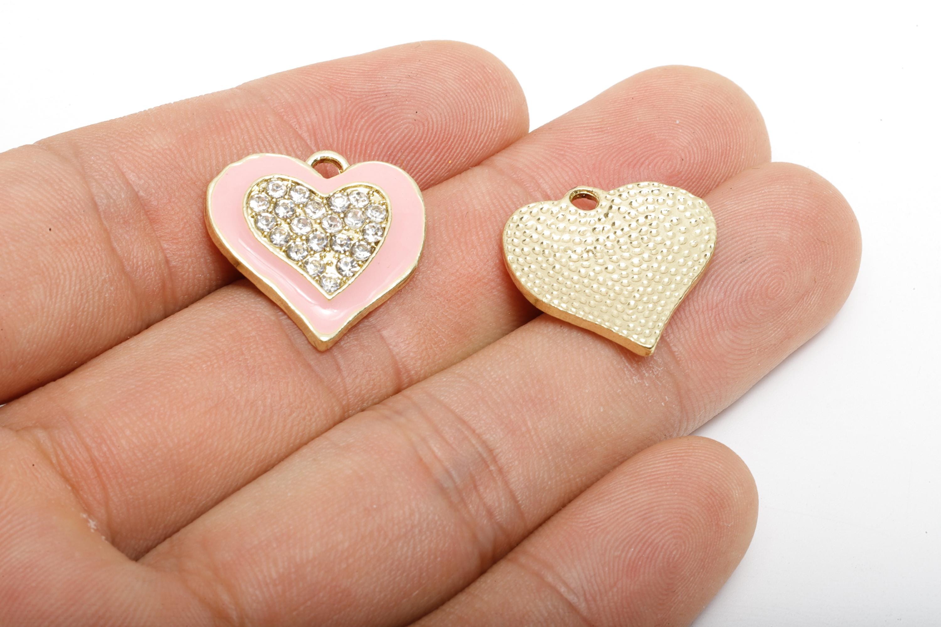 Alloy Enamel Heart Charm - Colorful Crystal Heart Pink Jewelry - Sparkling Heart Accessory - Metal Craft Jewelry Making - 20x19x3mm-AC3521B - DOMEDBAZAAR