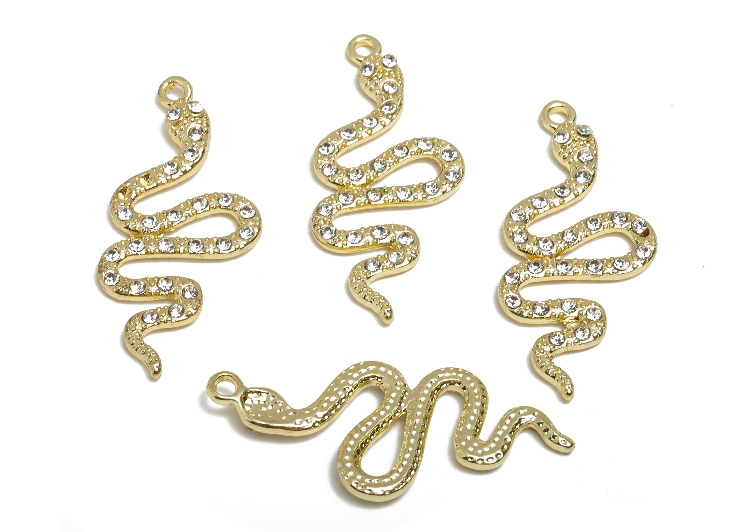 Alloy Snake Charm Pendant - Alloy Serpent Pendant Bling - DIY Crystal Snake Jewelry Supply - Craft Jewelry Making - 40x16.9x2.32mm-AC3529 - DOMEDBAZAAR