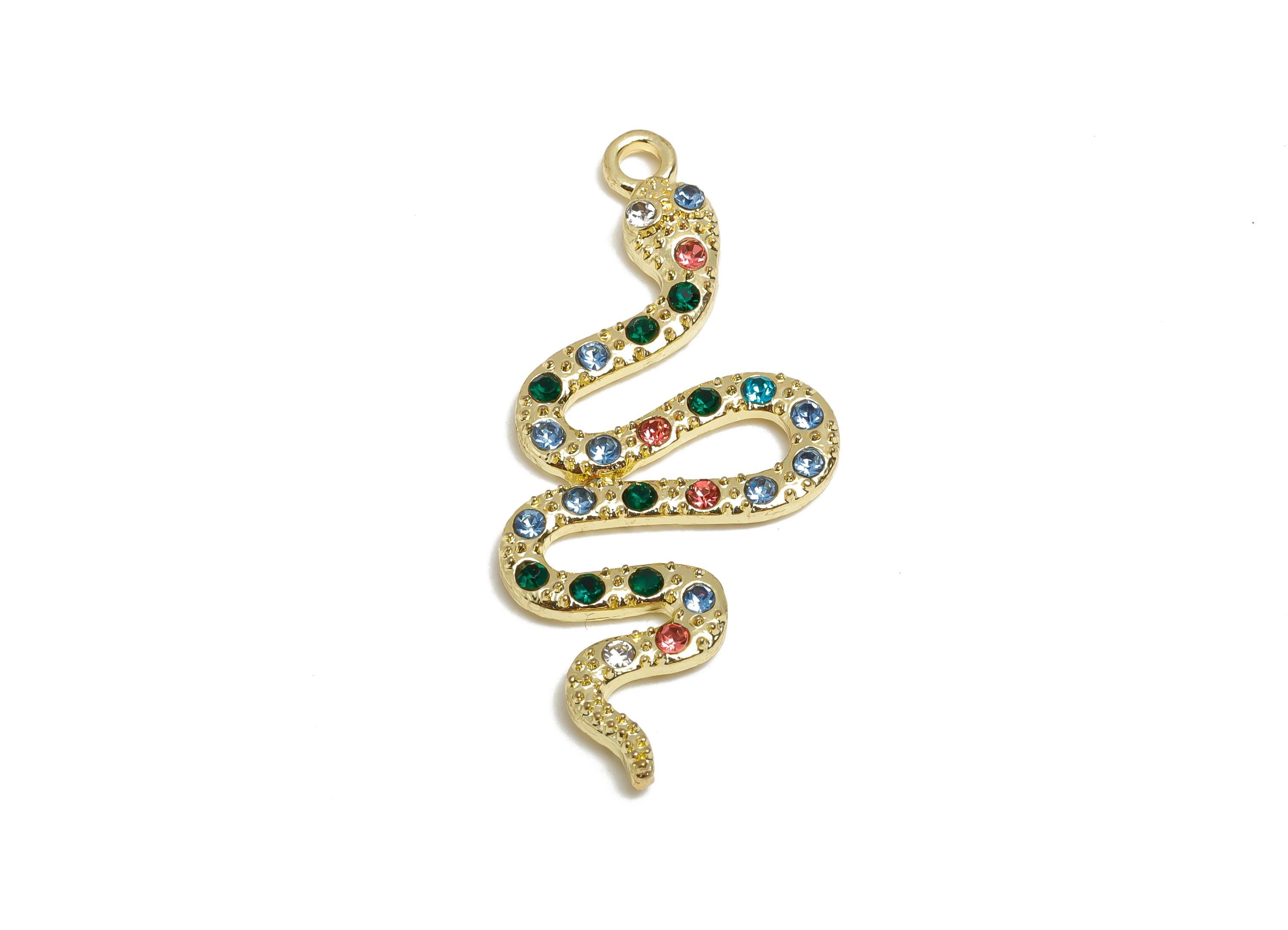 Alloy Snake Charm Pendant - Alloy Serpent Sparkling - DIY Crystal Snake Jewelry Supply - Fashion Jewelry Making - 40x16.9x2.32mm - AC3530 - DOMEDBAZAAR
