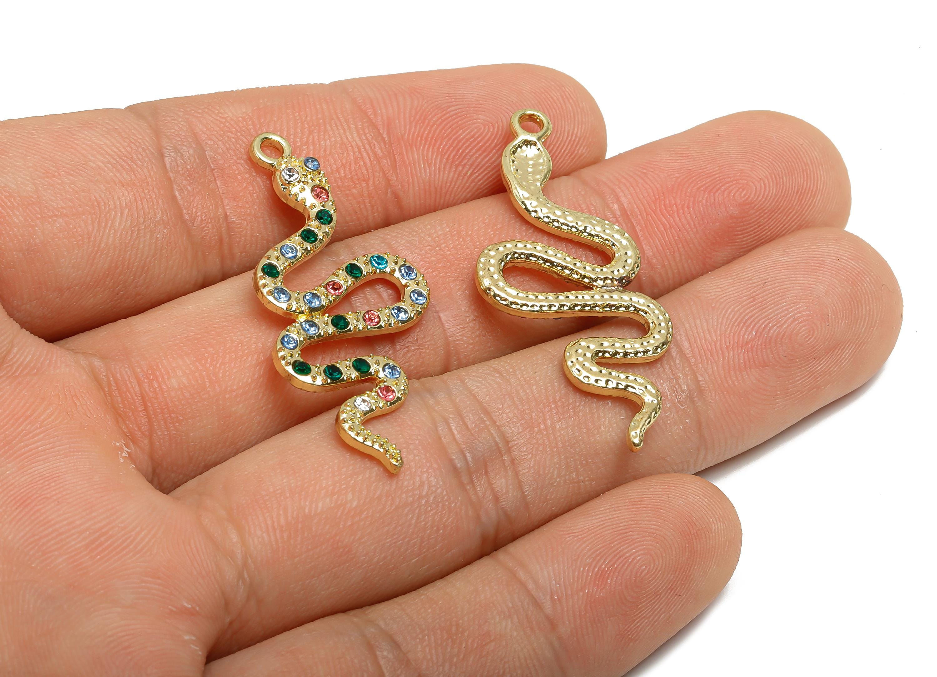 Alloy Snake Charm Pendant - Alloy Serpent Sparkling - DIY Crystal Snake Jewelry Supply - Fashion Jewelry Making - 40x16.9x2.32mm - AC3530 - DOMEDBAZAAR