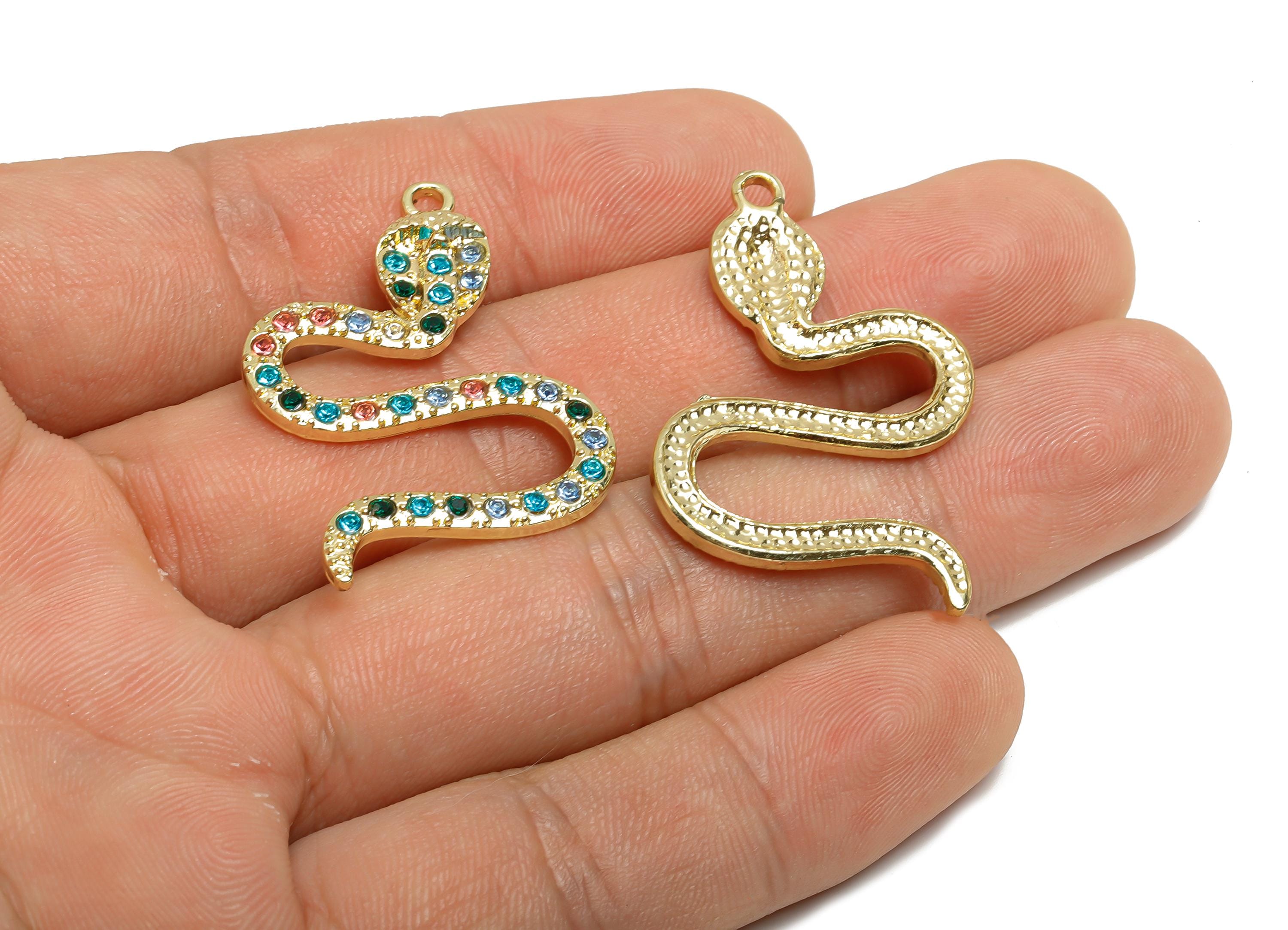 Alloy Snake Charm Pendant - Sparkling Colorful Snake Charm - DIY Crystal Snake Jewelry Supply - Craft Jewelry Making - 37x27x3.5mm - AC3531 - DOMEDBAZAAR