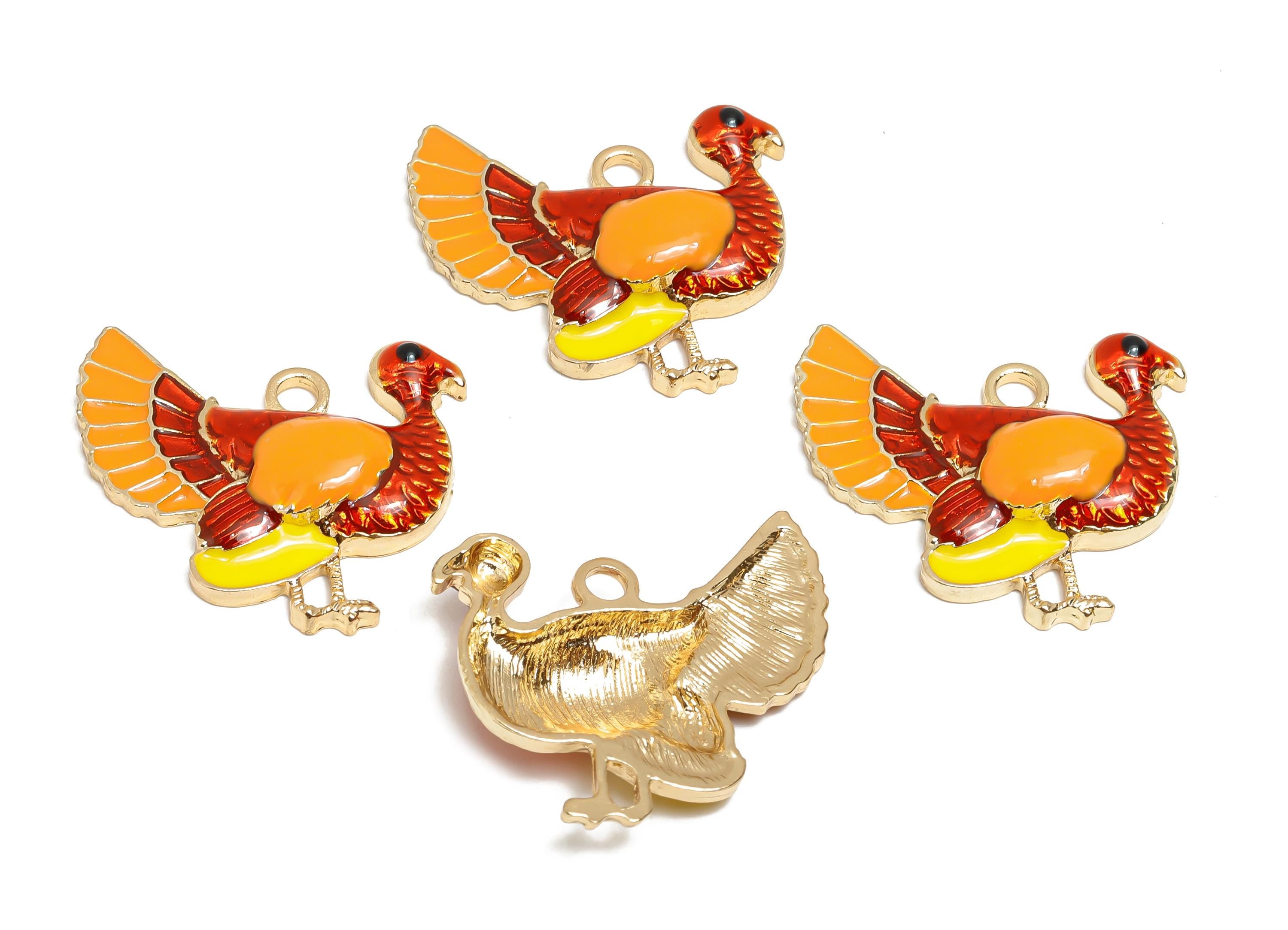 Alloy Enamel Enamel Bird Pendant - Thanksgiving Turkey Jewelry - Craft Jewelry Charm For Necklace - KC Gold Tone Plating - 29x26x4mm -AC3538 - DOMEDBAZAAR