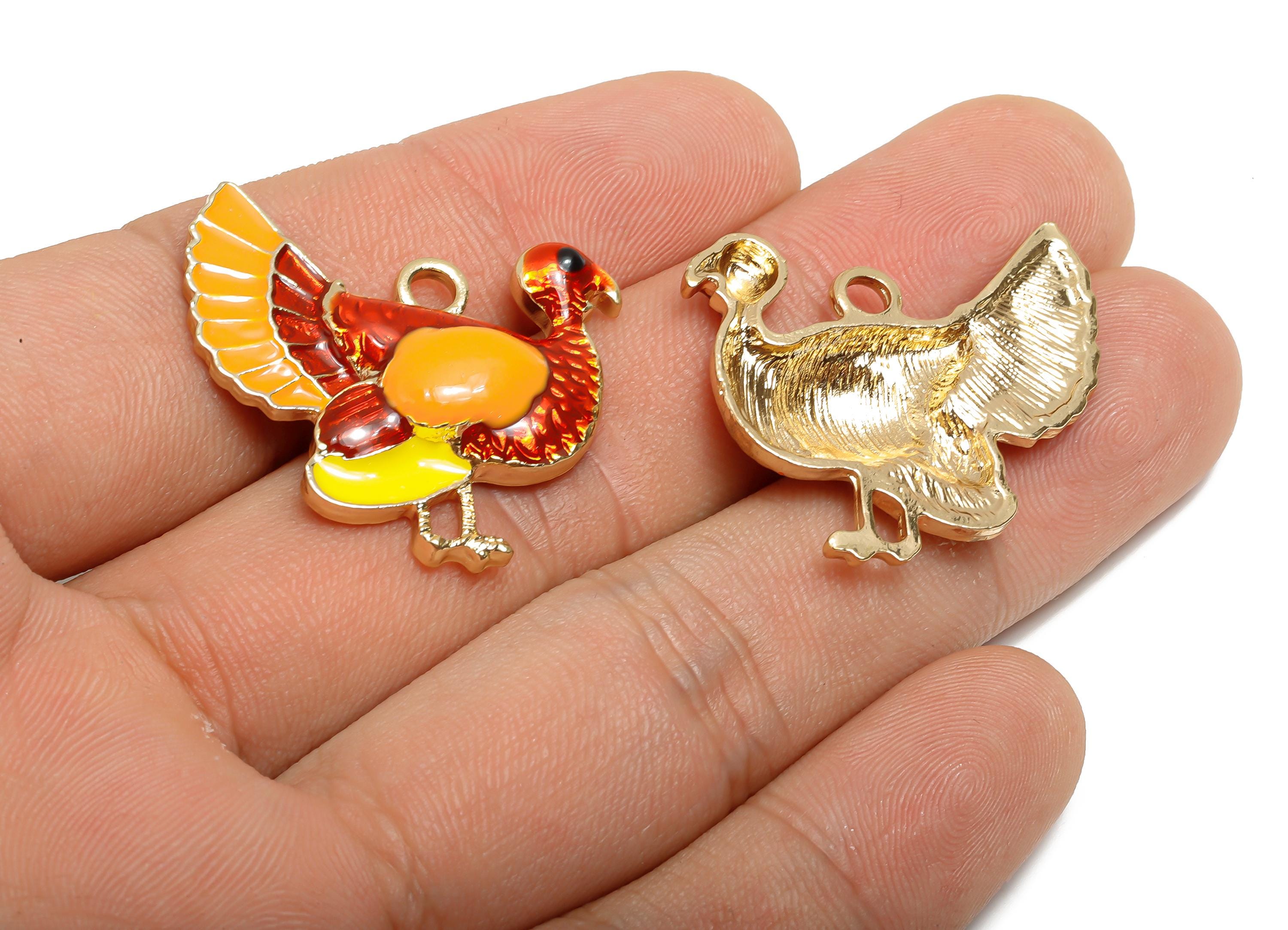 Alloy Enamel Enamel Bird Pendant - Thanksgiving Turkey Jewelry - Craft Jewelry Charm For Necklace - KC Gold Tone Plating - 29x26x4mm -AC3538 - DOMEDBAZAAR