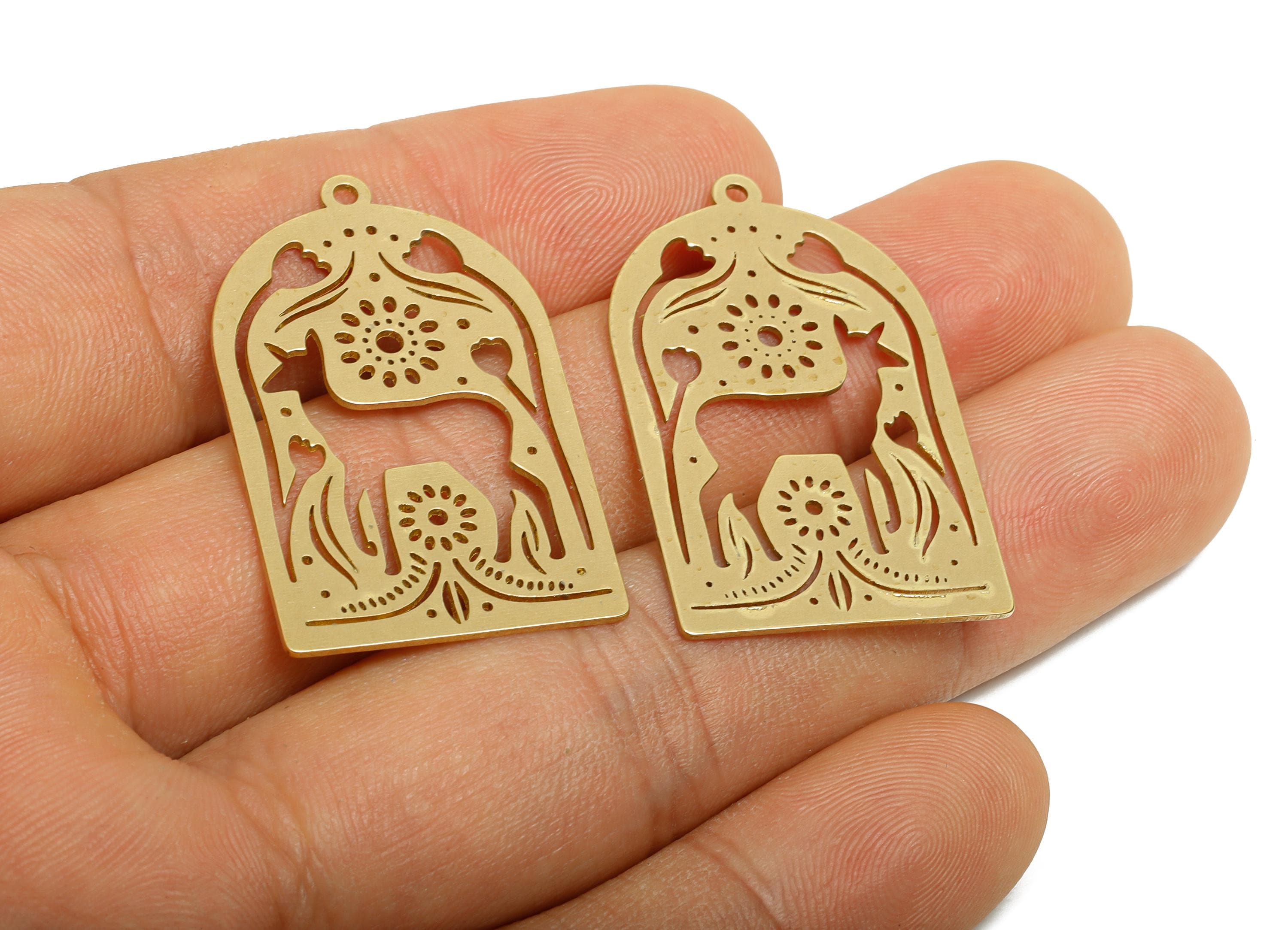 Raw Brass Deer Pendant - Brass Hollow Forest Animal Charm - Woodland Scene Charm - Folk Art Animal Pendant - 36x22.4x0.7mm - PP11511 - DOMEDBAZAAR