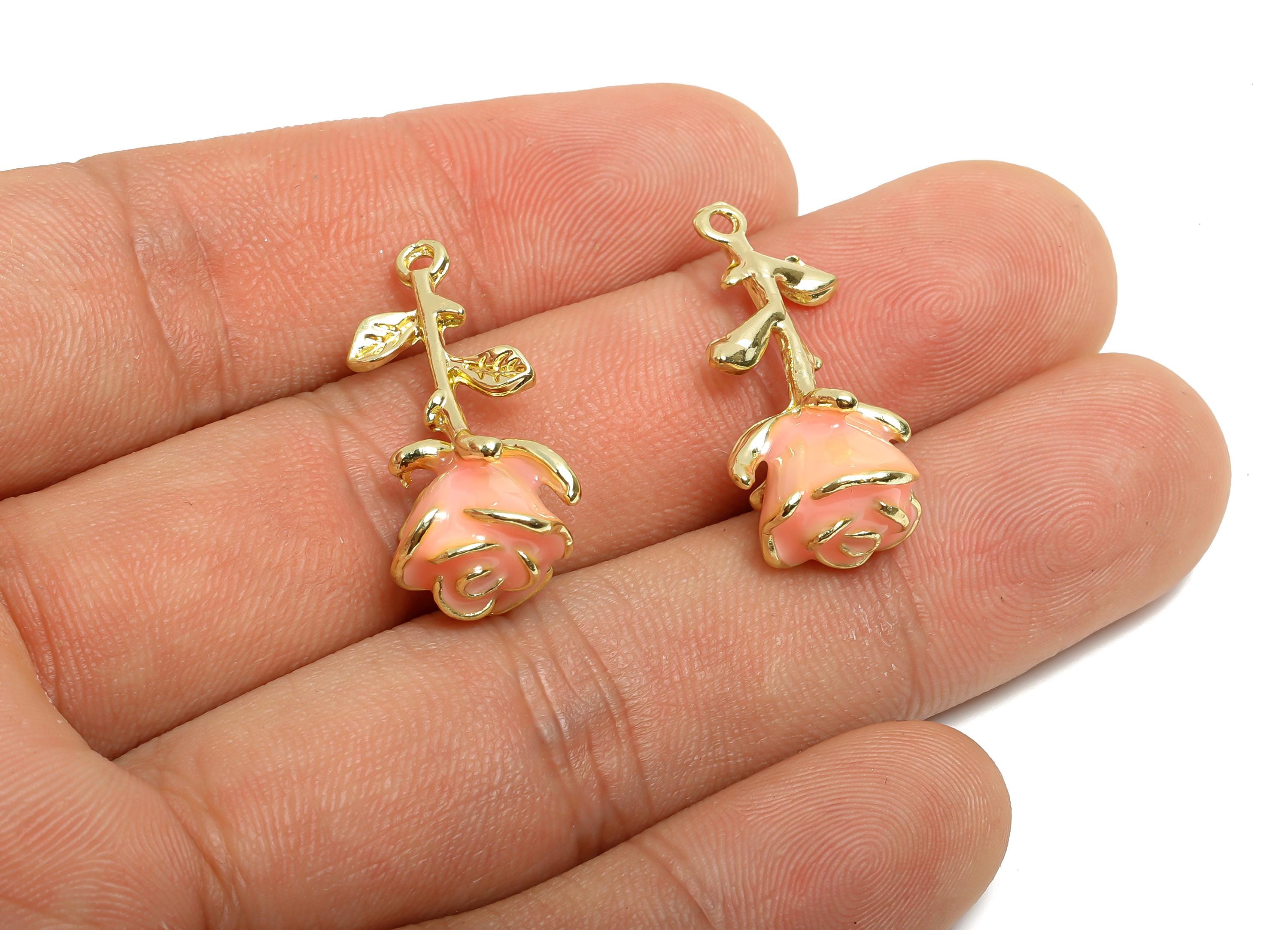 Alloy Enamel Rose Pendant - Romantic Flower Jewelry Component - Wedding Craft Jewelry Pendant - KC Gold Plating - 27.9x12.7x12mm - AC3541 - DOMEDBAZAAR