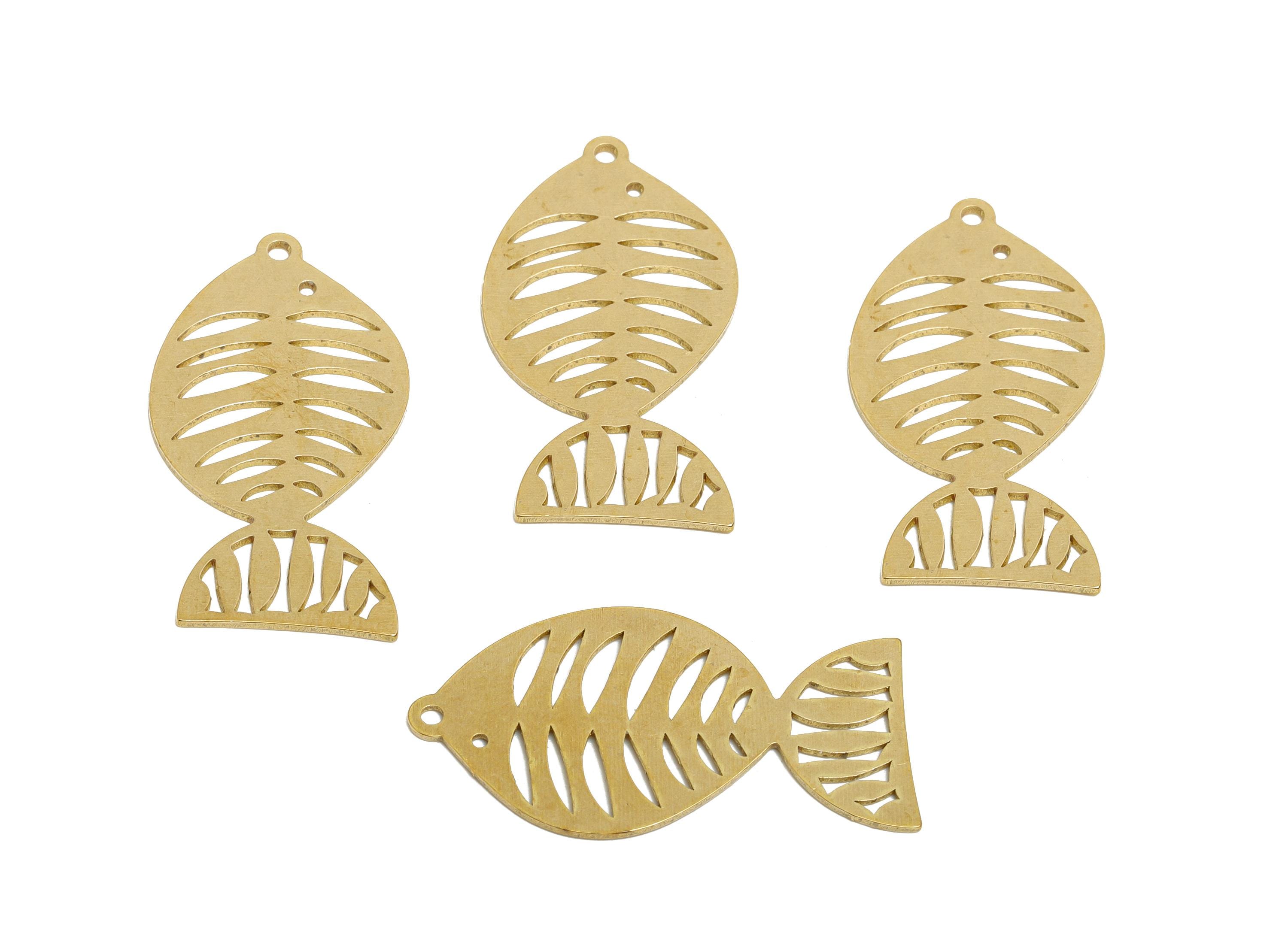 Raw Brass Fish Pendant - Brass Hollow Marine Life Charm - Hollow Fish Cut Brass Charm - Nature Jewelry Making - 31.18x16.84x0.7mm - PP11508 - DOMEDBAZAAR