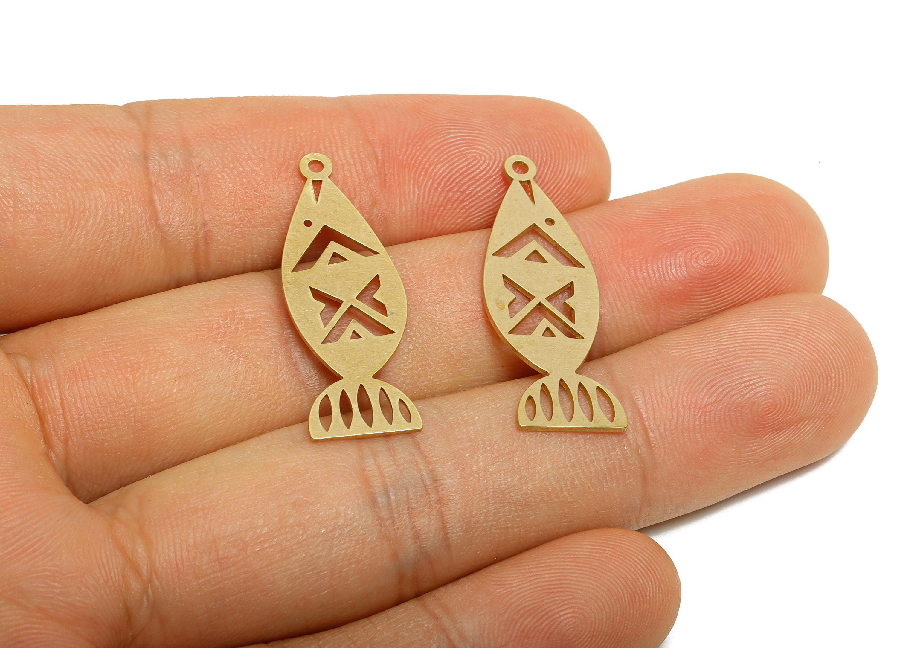 Raw Brass Fish Pendant - Brass Hollow Marine Life Charm - Cute Fish Cut Brass Charm - Geometric Tribal Cutout Charm - 31x11x0.7mm - PP11509 - DOMEDBAZAAR