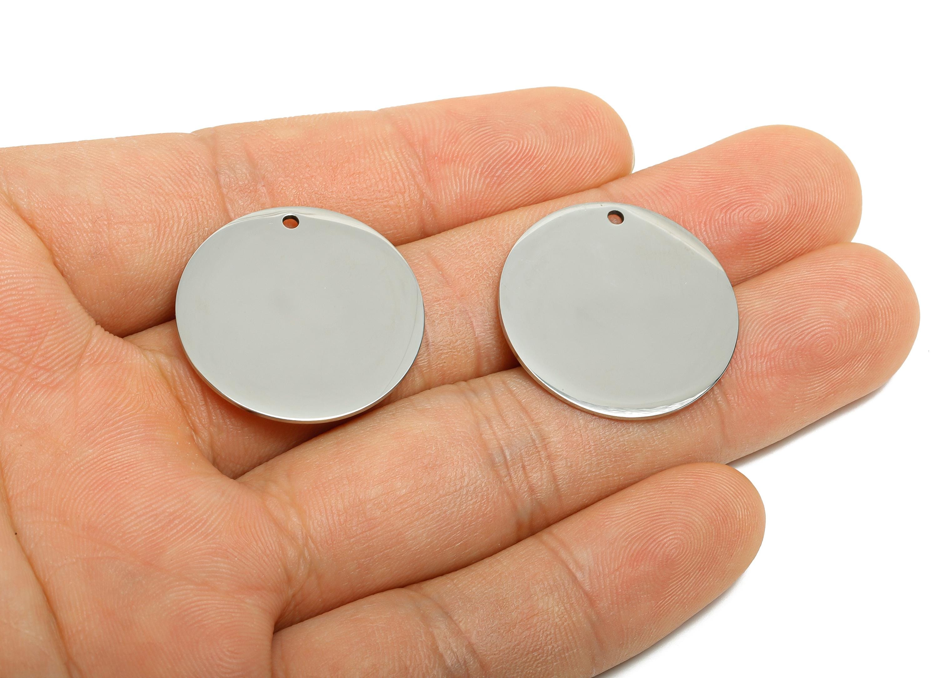 Stainless Steel Blank Pendant - Polished Circle Steel Charm - Minimalist Metal DIY Jewelry Supply - Flat Round Jewelry - 26x26x0.9mm-SS2772 - DOMEDBAZAAR