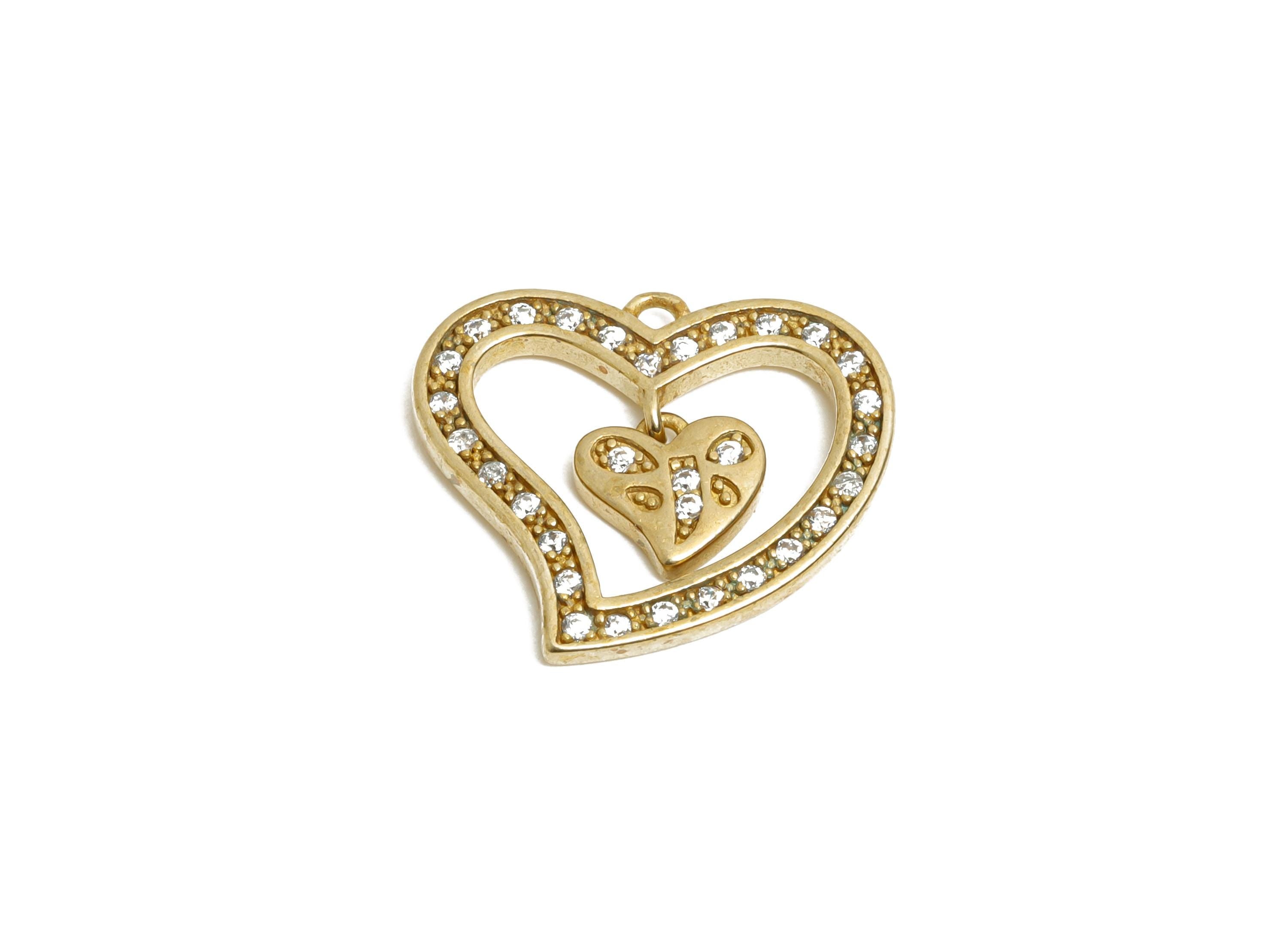 Brass CZ Heart Pendant - Rhinestone Dangle Charm - Cubic Zircon Romantic Jewelry Supply - Double Heart Charm For Necklace -18x16x2mm-PP11468 - DOMEDBAZAAR