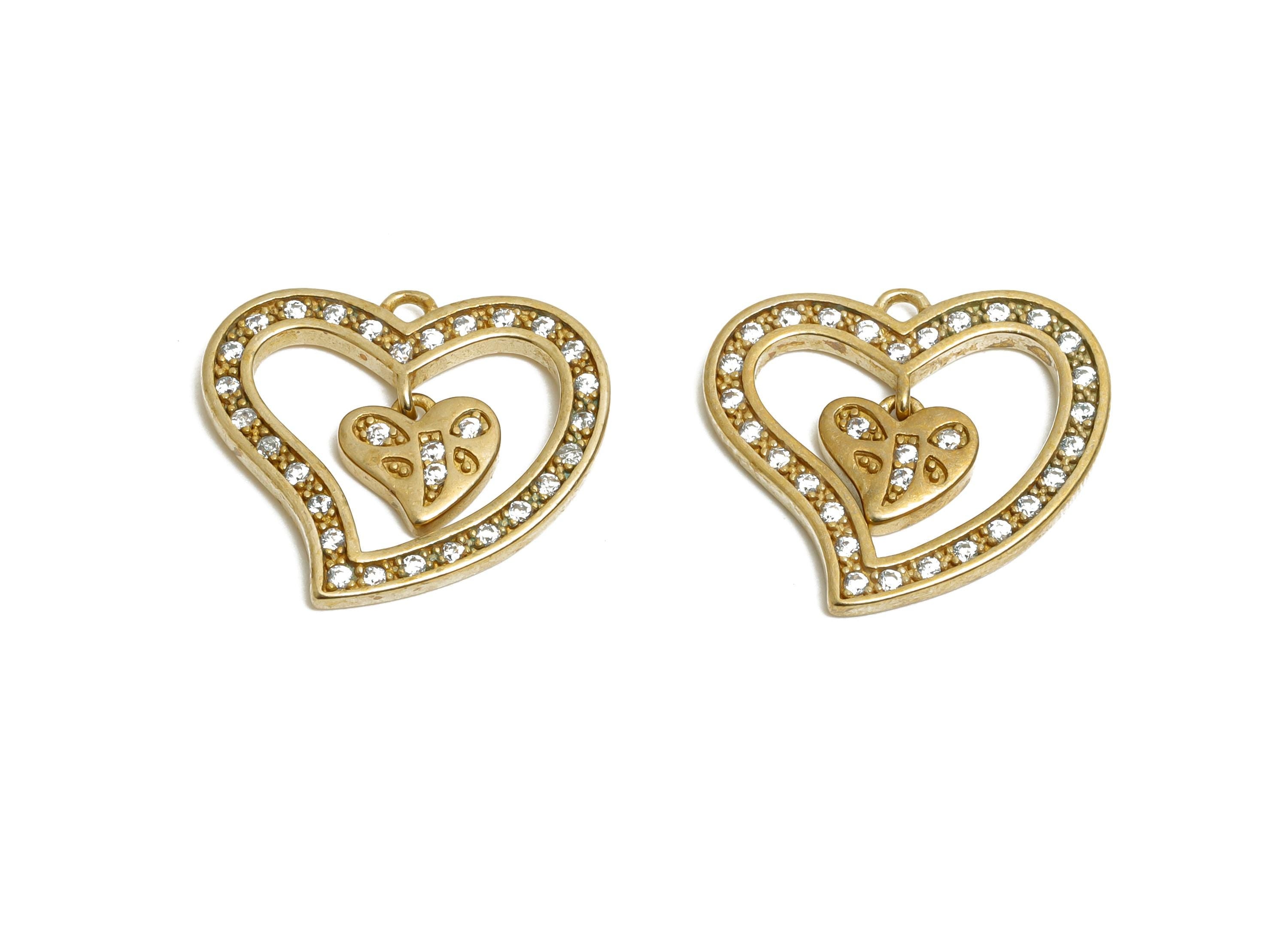 Brass CZ Heart Pendant - Rhinestone Dangle Charm - Cubic Zircon Romantic Jewelry Supply - Double Heart Charm For Necklace -18x16x2mm-PP11468 - DOMEDBAZAAR