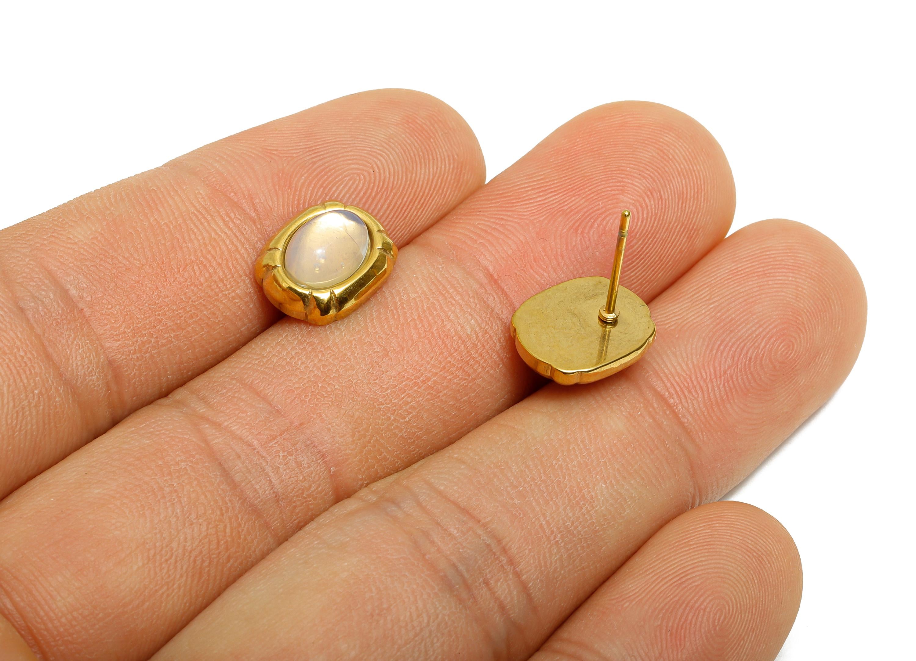 Steel Opalite Stone Stud Earring - Vintage Stud Earring - Antique Look Cabochon Earring - 24K Real Vacuum Plating - 11.88x9x5.87mm - SS2777 - DOMEDBAZAAR
