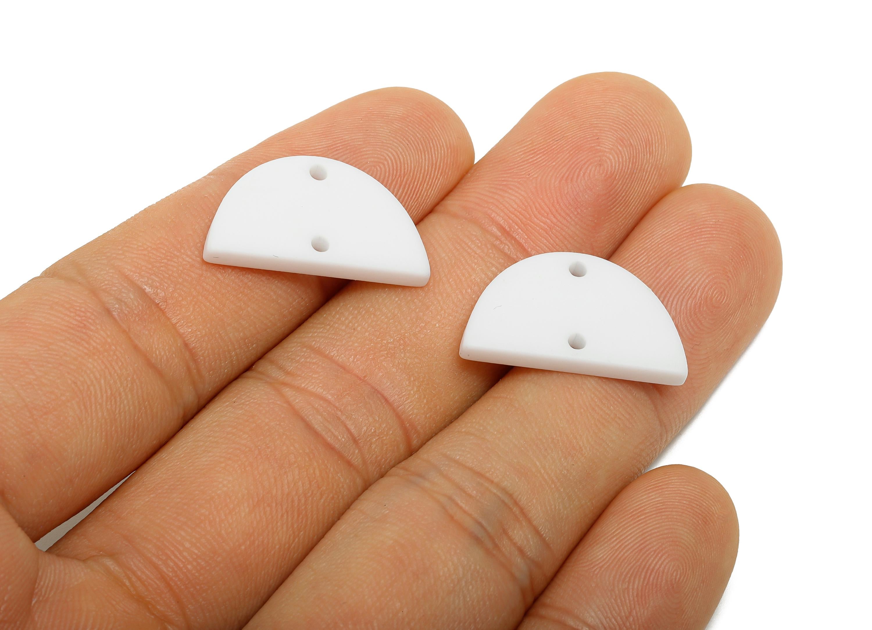 Acrylic Semicircle Earring Connector - Matte White Half Moon Charm - 2 Holes Geometric Jewelry - Color Code: A1053 - 22x12x2mm- AC3647-A1053 - DOMEDBAZAAR
