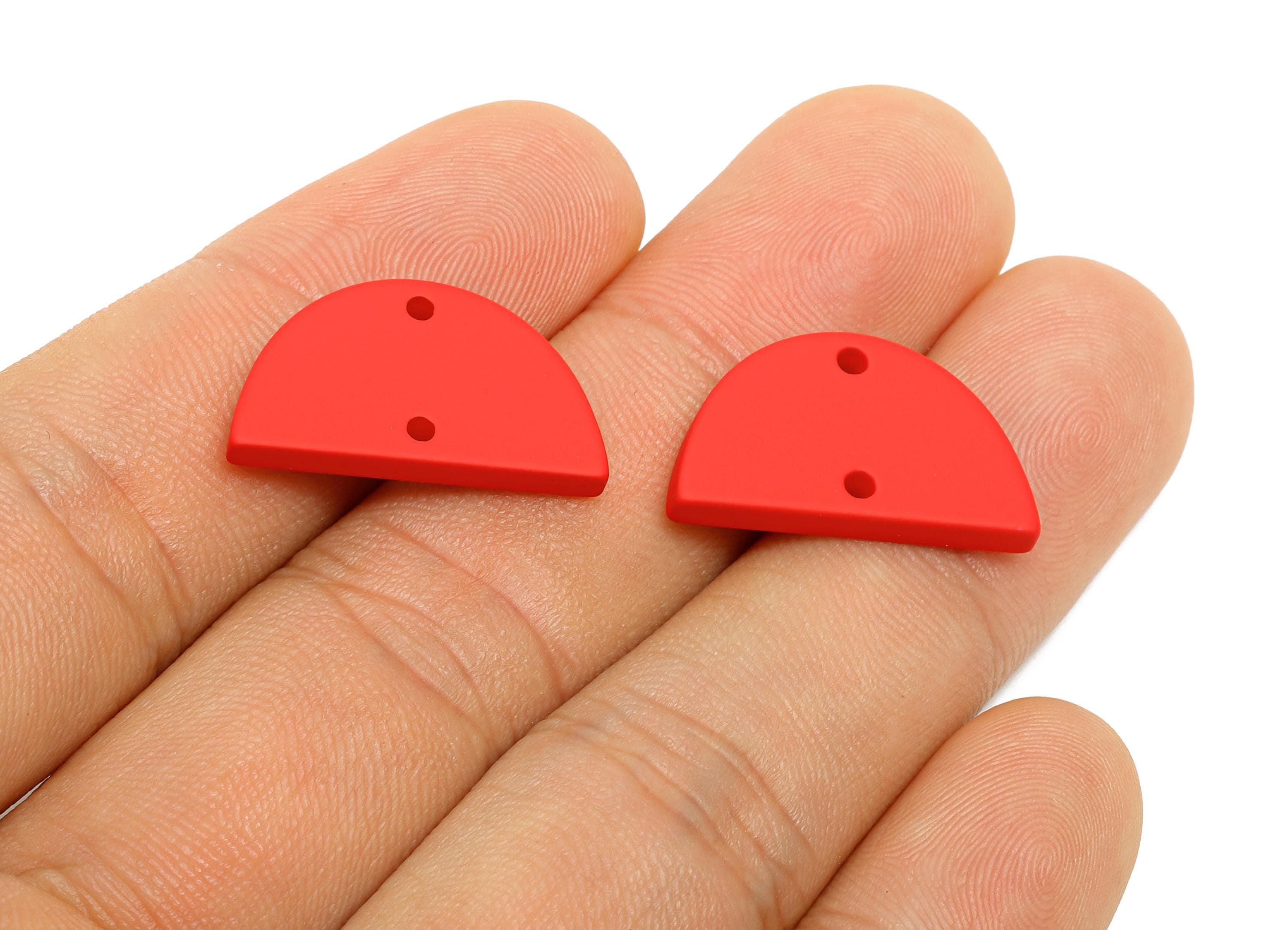 Acrylic Semicircle Earring Connector - Matte Red Half Moon Charm - Craft Supply for Earring - Color Code: A1054 - 22x12x2mm- AC3647-A1054 - DOMEDBAZAAR