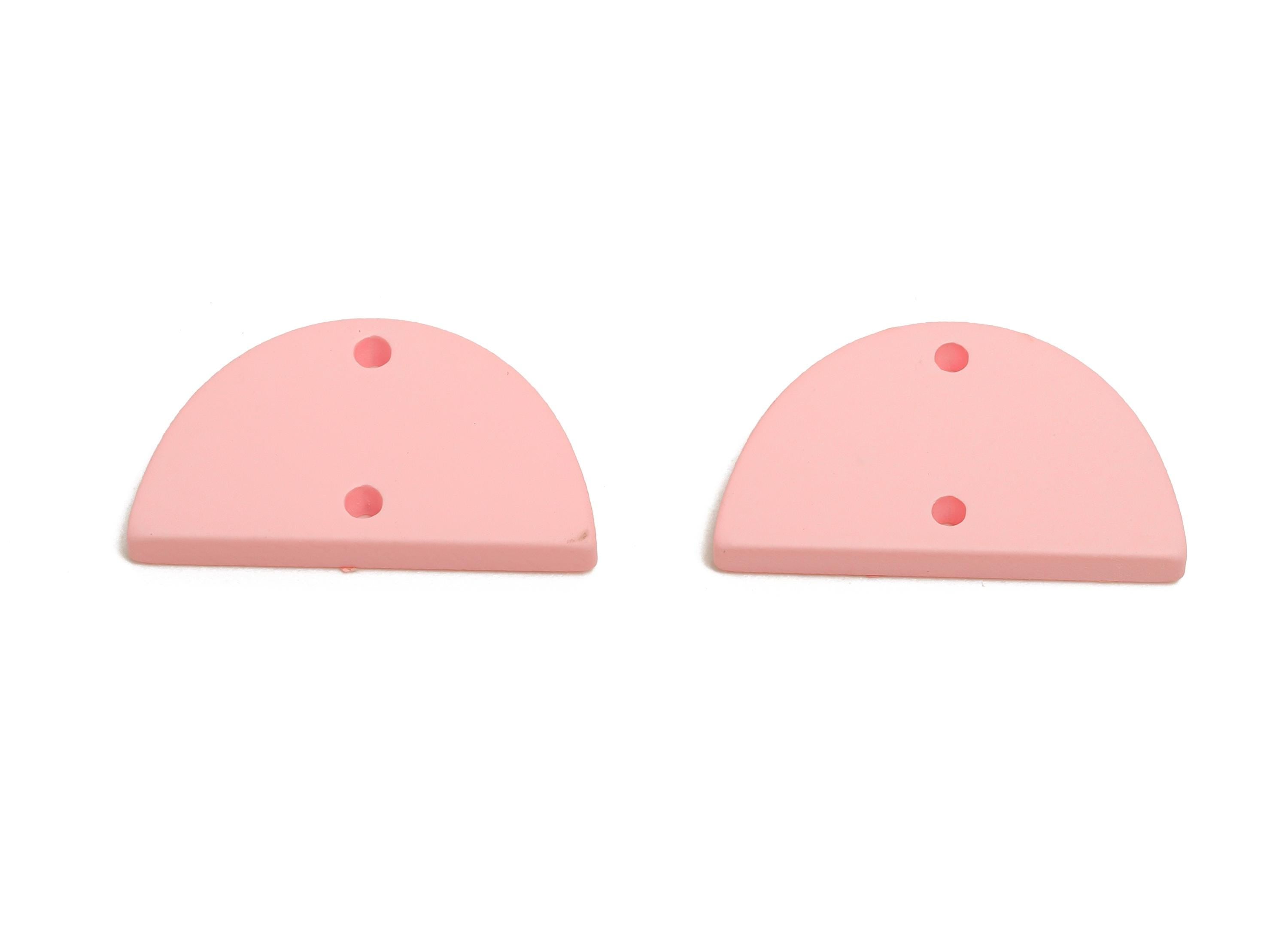 Acrylic Semicircle Earring Connector - Matte Pink Half Moon Charm - Craft Supply for Earring - Color Code: A1061 - 22x12x2mm- AC3647-A1061 - DOMEDBAZAAR
